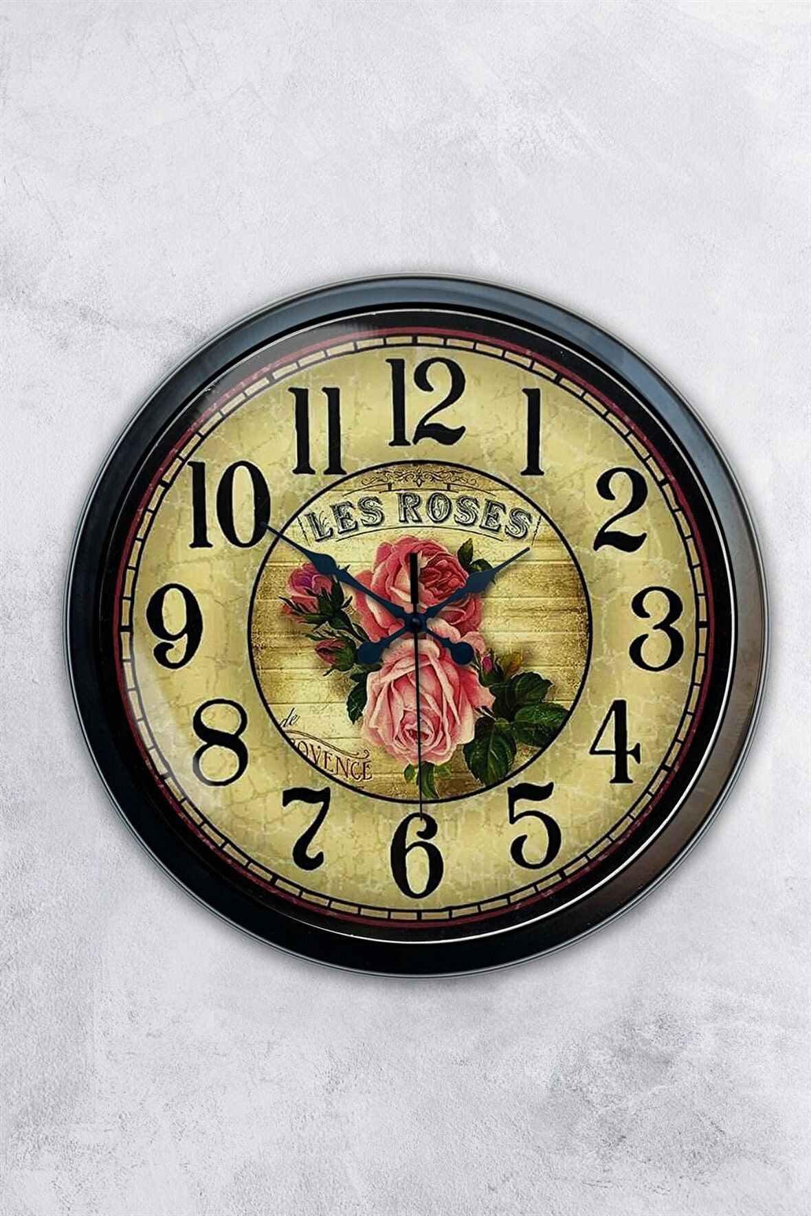 40 Cm Siyah Metal Gül Duvar Saati