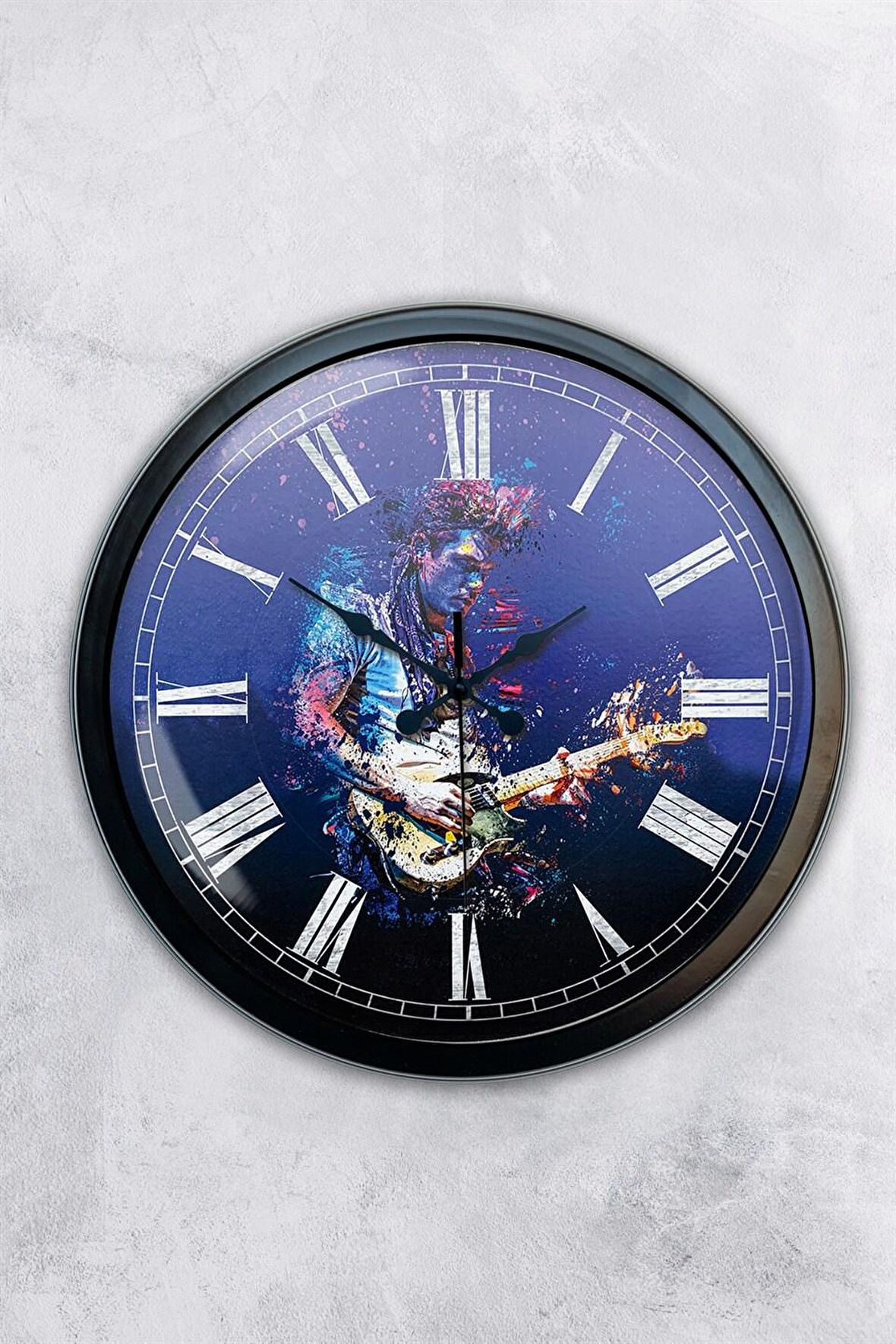 40 Cm Siyah Metal Gitarist Duvar Saati