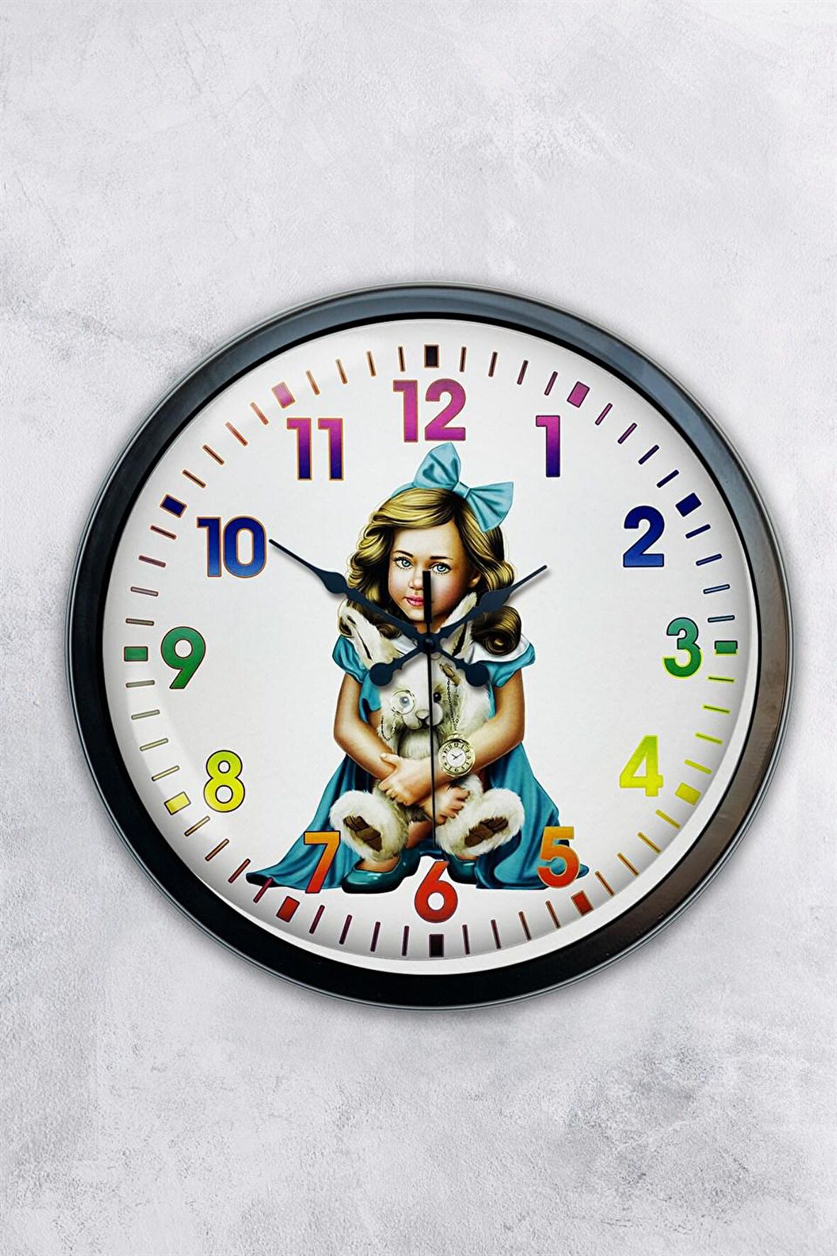 40 Cm Siyah Metal Genç Kız Duvar Saati