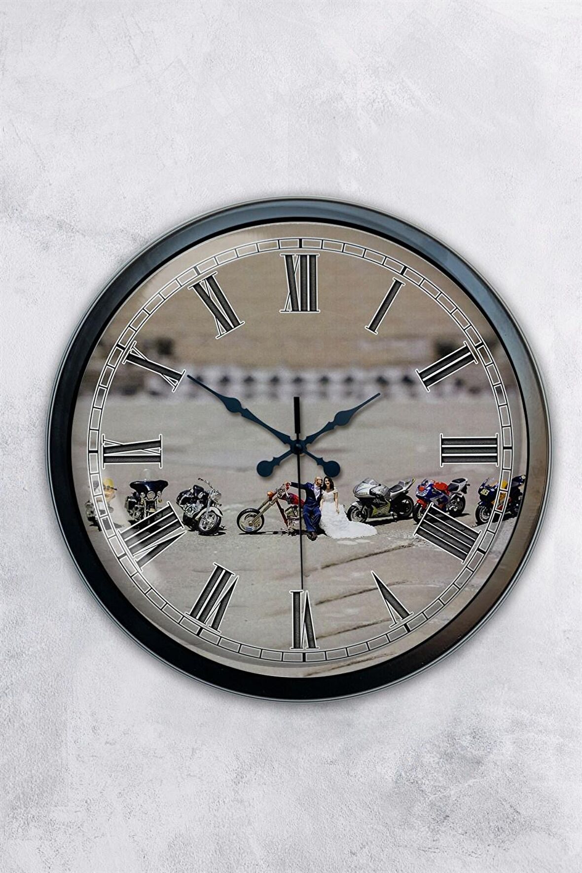 40 Cm Siyah Metal Gelin Damat Duvar Saati