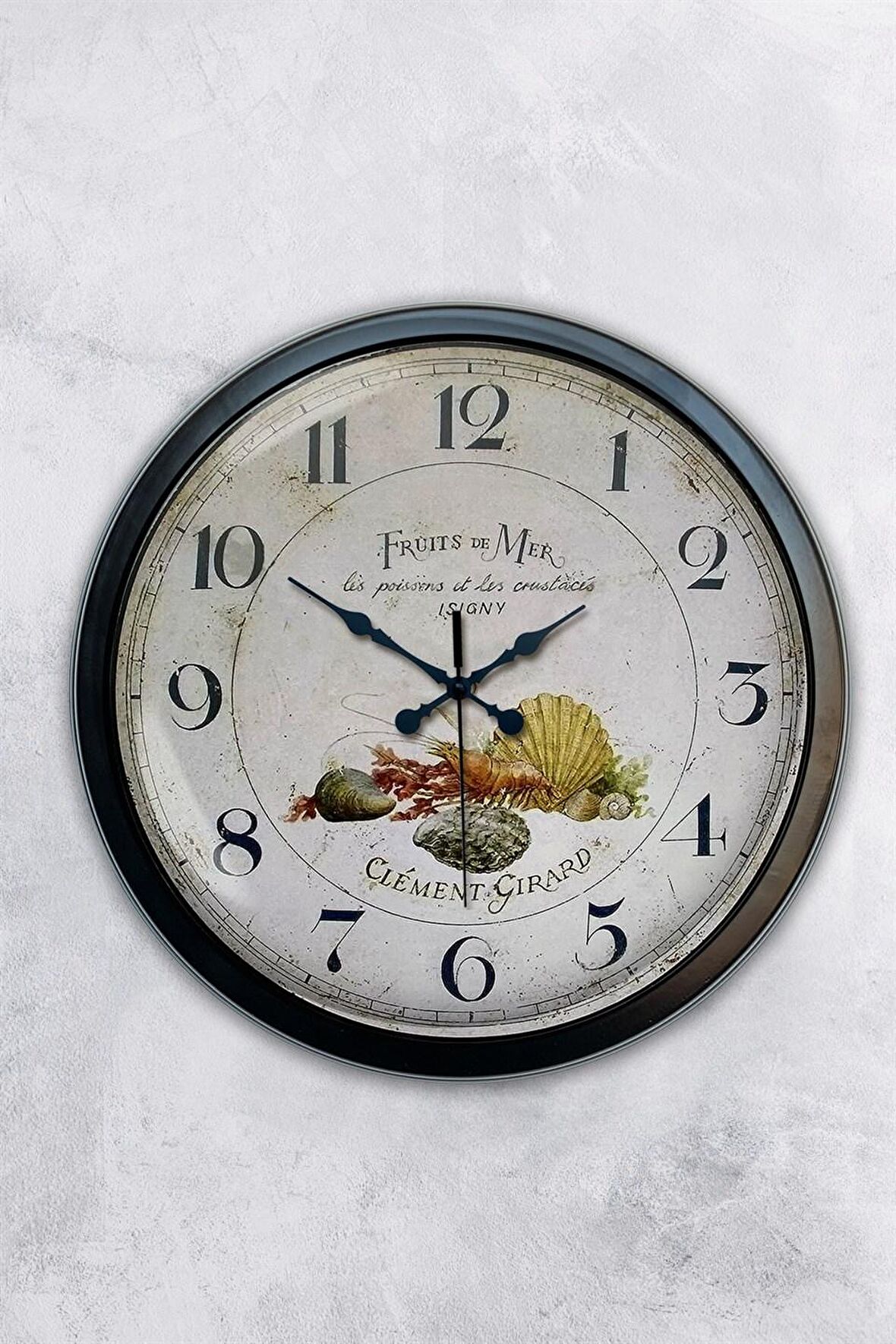 40 Cm Siyah Metal Fruits Duvar Saati