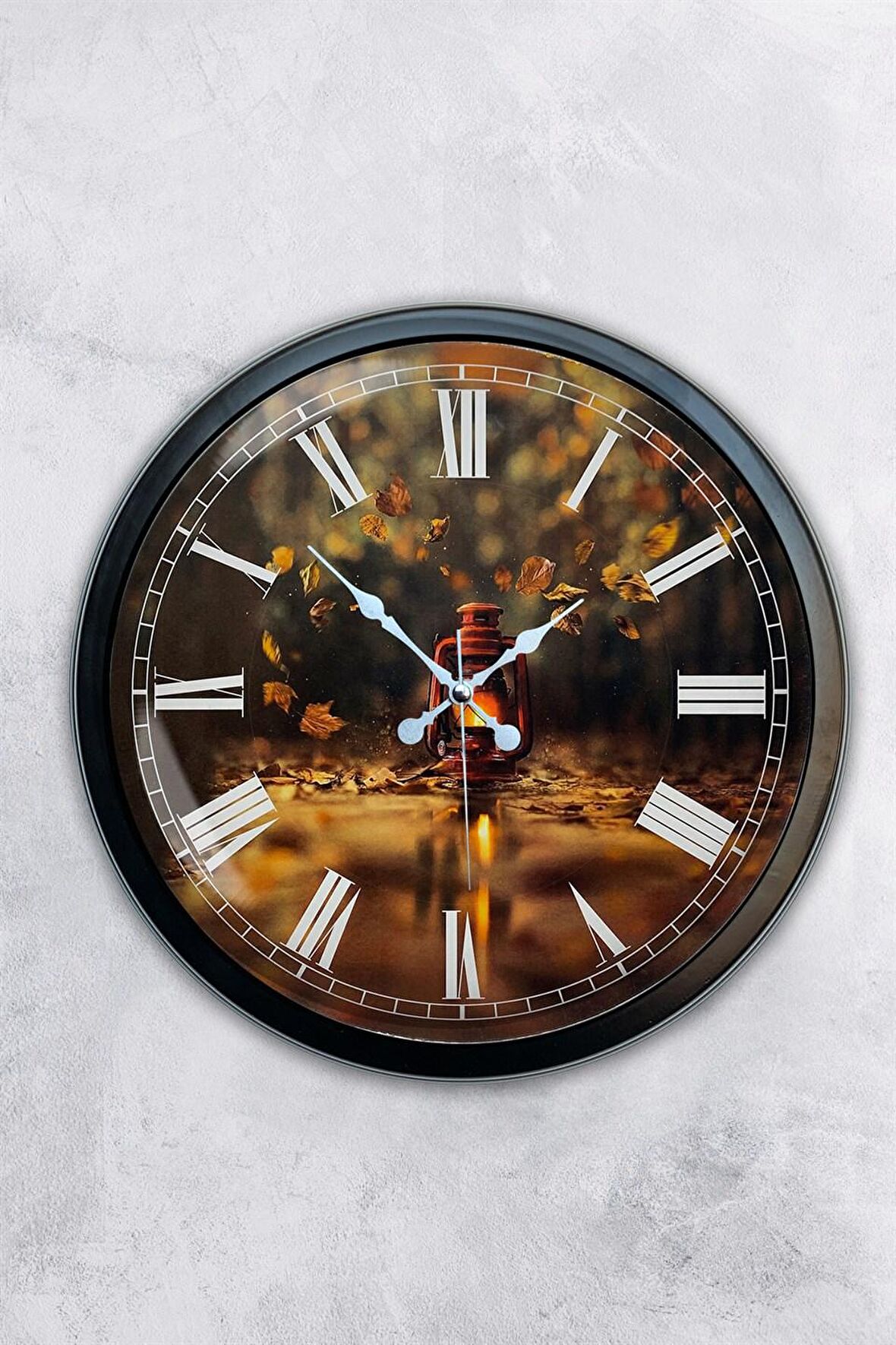 40 Cm Siyah Metal Fener Duvar Saati