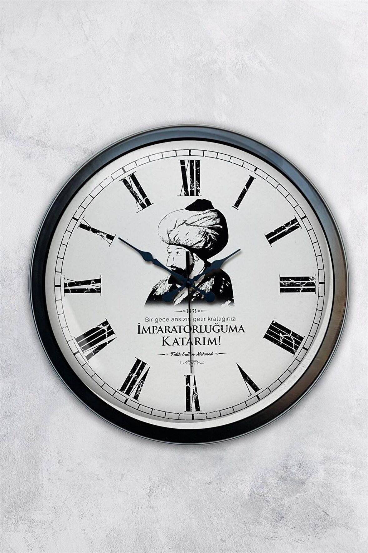 40 Cm Siyah Metal Fatih Sultan Mehmet Duvar Saati