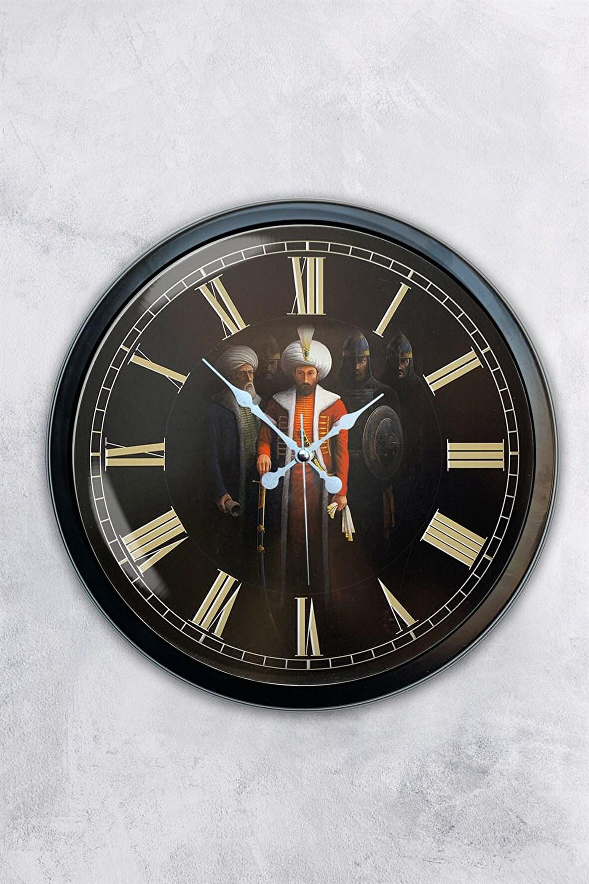 40 Cm Siyah Metal Fatih Sultah Mehmet Duvar Saati