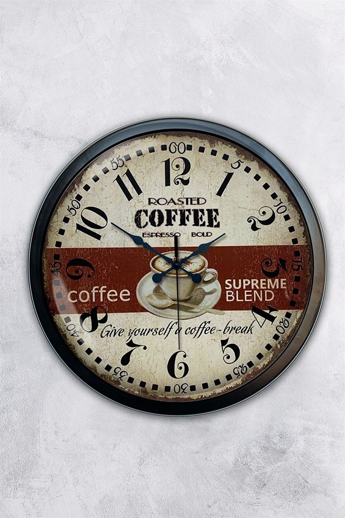 40 Cm Siyah Metal Espresso Duvar Saati
