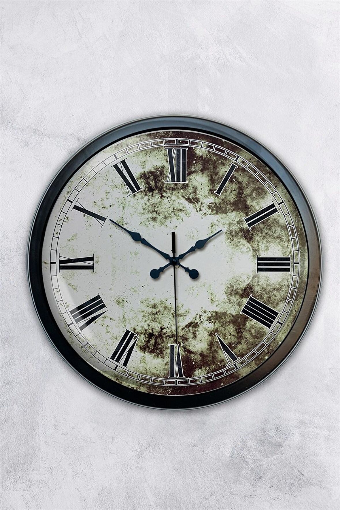 40 Cm Siyah Metal Eskitme Romen Duvar Saati