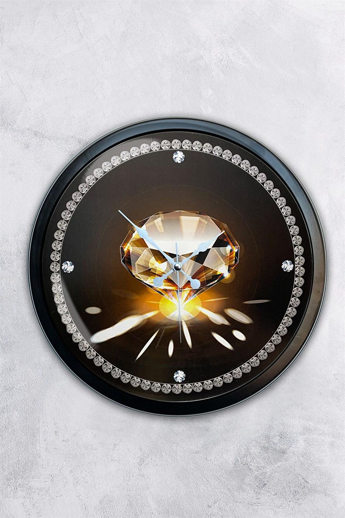 40 Cm Siyah Metal Elmas Duvar Saati