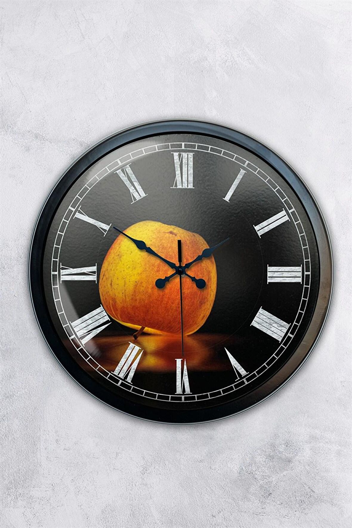 40 Cm Siyah Metal Elma Duvar Saati