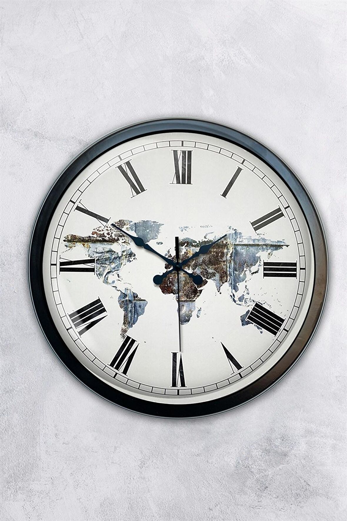 40 Cm Siyah Metal Dünya Haritası Duvar Saati