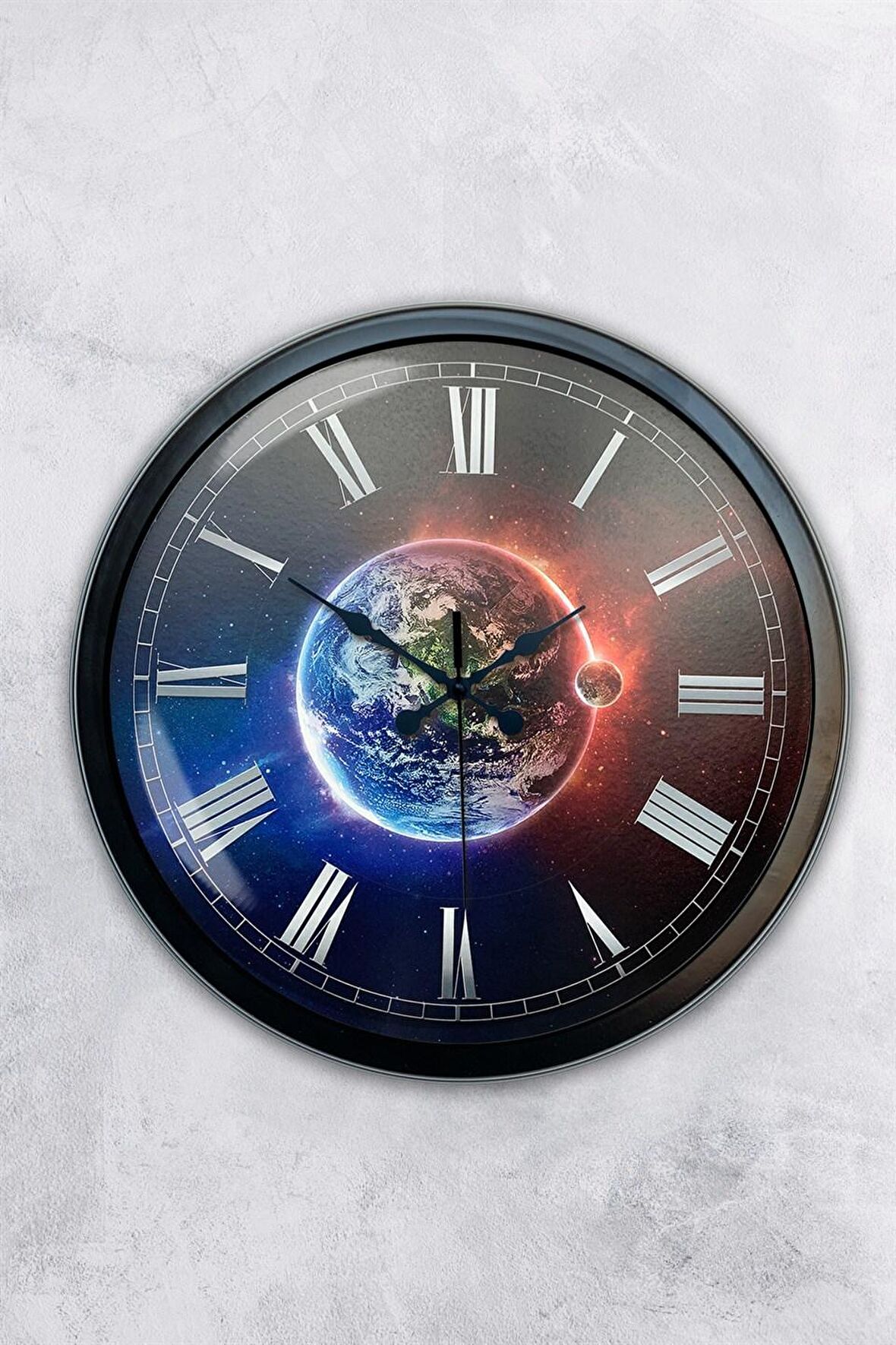 40 Cm Siyah Metal Dünya Duvar Saati