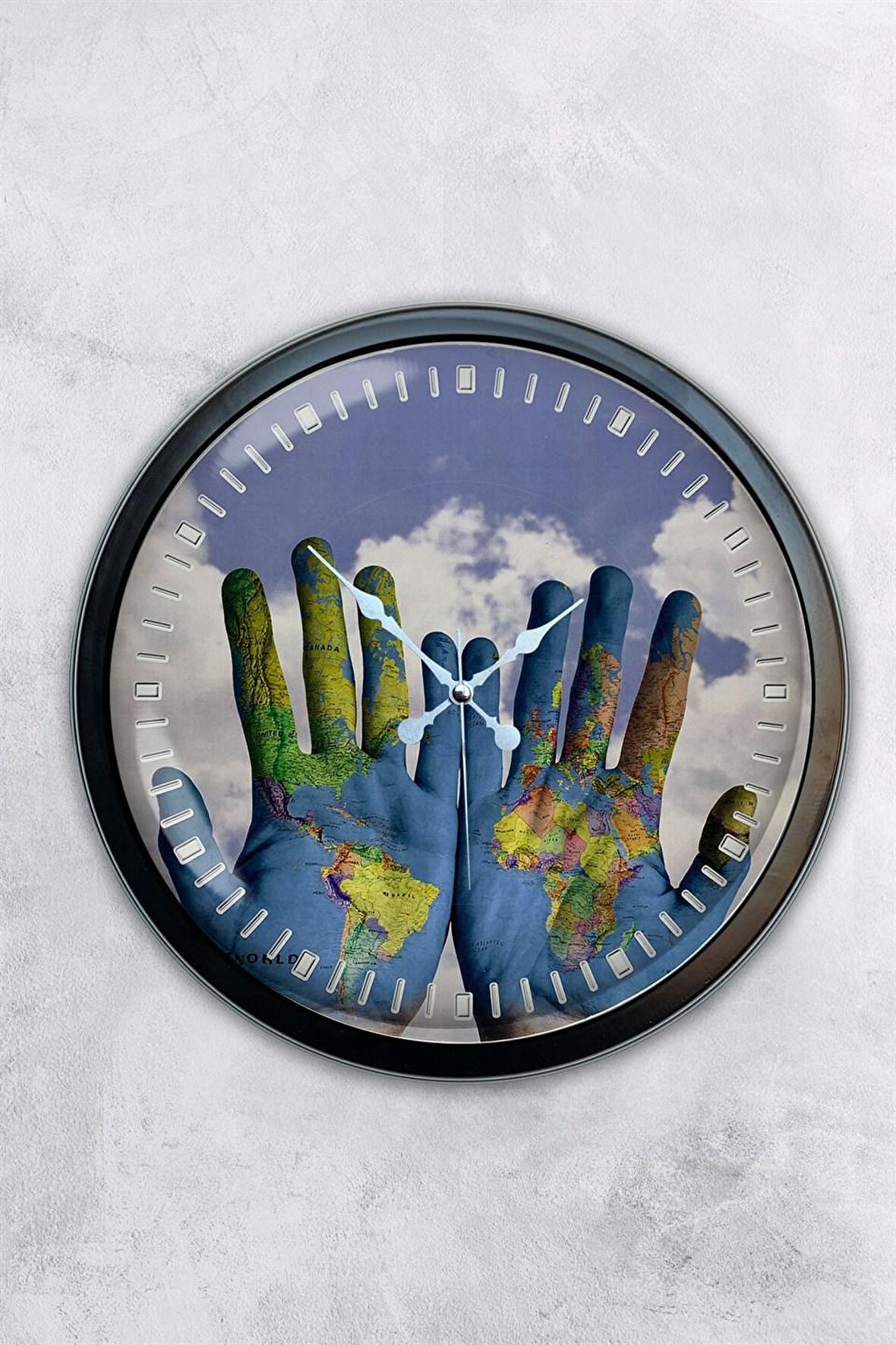 40 Cm Siyah Metal Dünya Barışı Duvar Saati