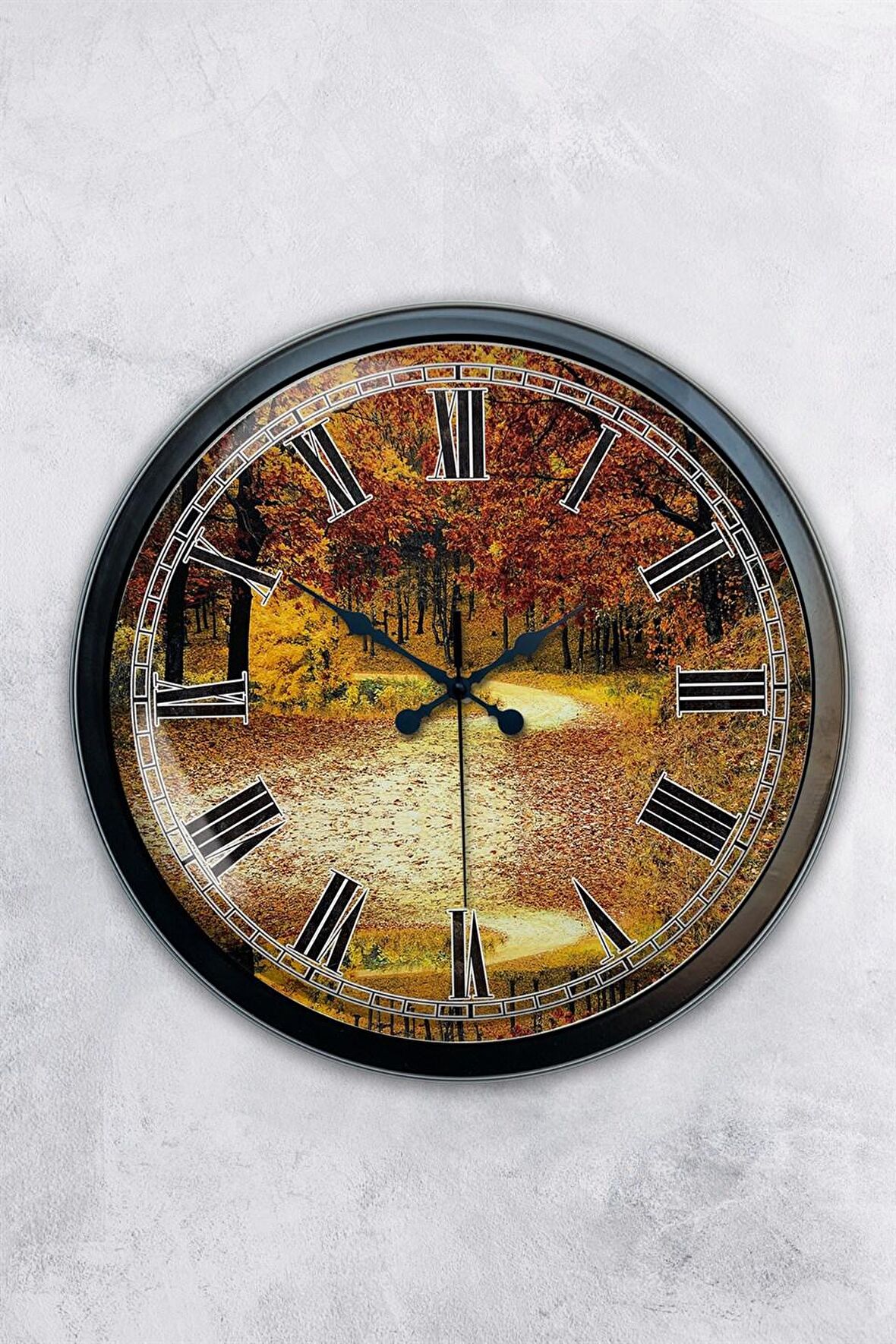 40 Cm Siyah Metal Doğal Yaşam Duvar Saati