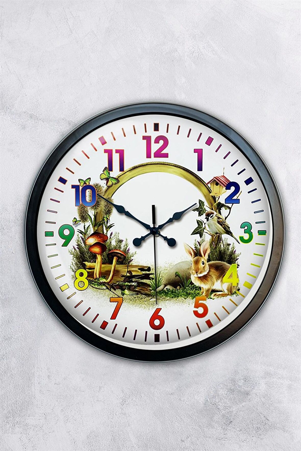 40 Cm Siyah Metal Doğal Yaşam Duvar Saati