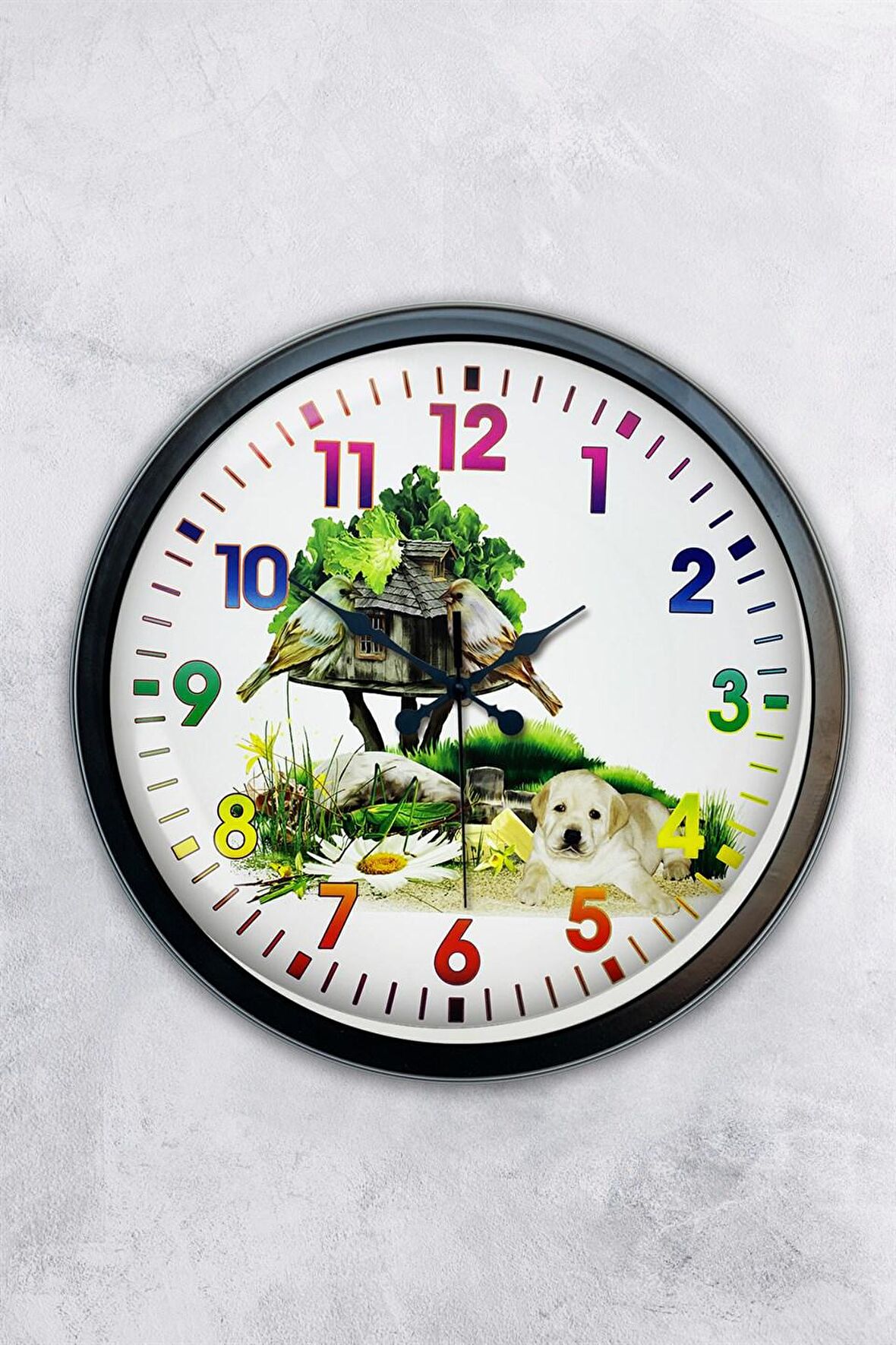 40 Cm Siyah Metal Doğal Yaşam Duvar Saati