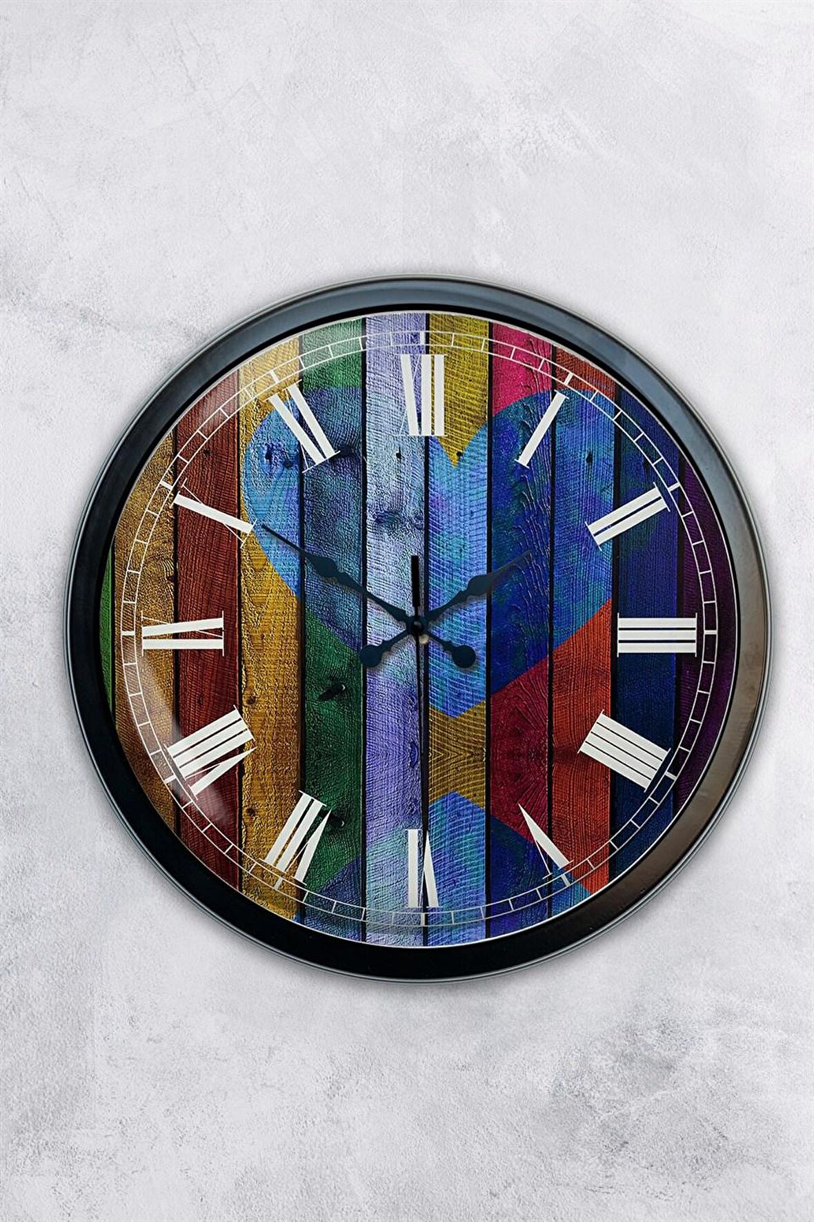 40 Cm Siyah Metal Doğal Aşk Duvar Saati