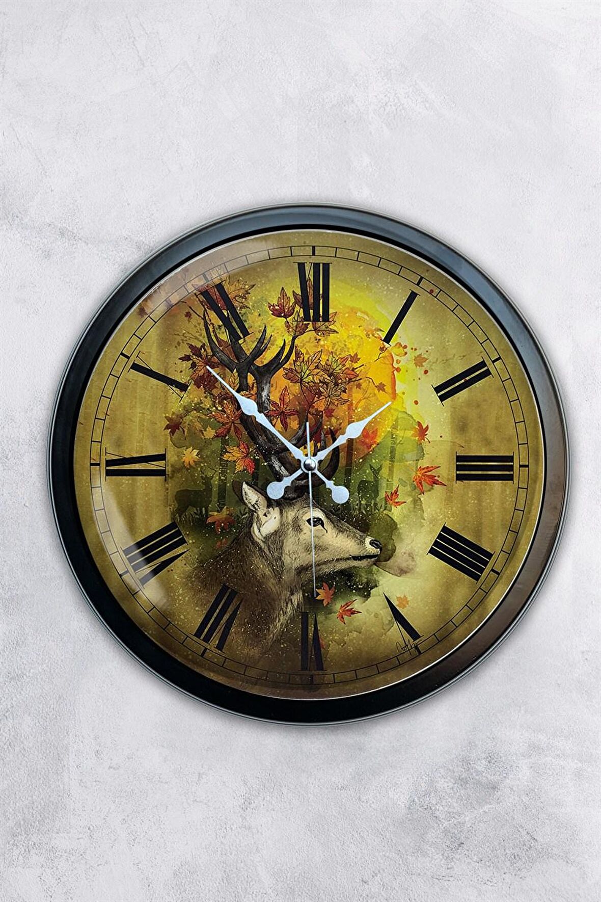 40 Cm Siyah Metal Doğa Duvar Saati