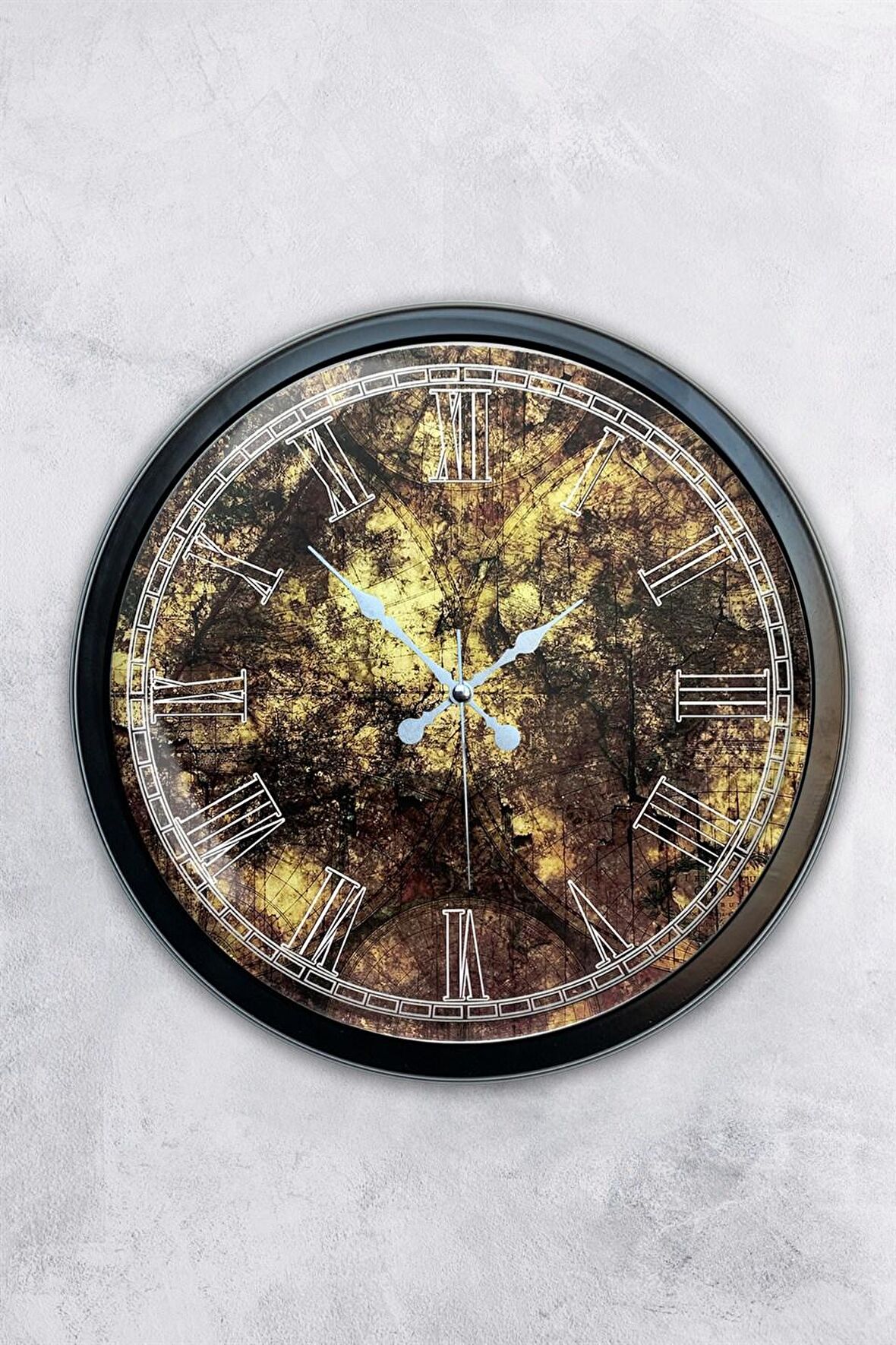 40 Cm Siyah Metal Desenli Duvar Saati