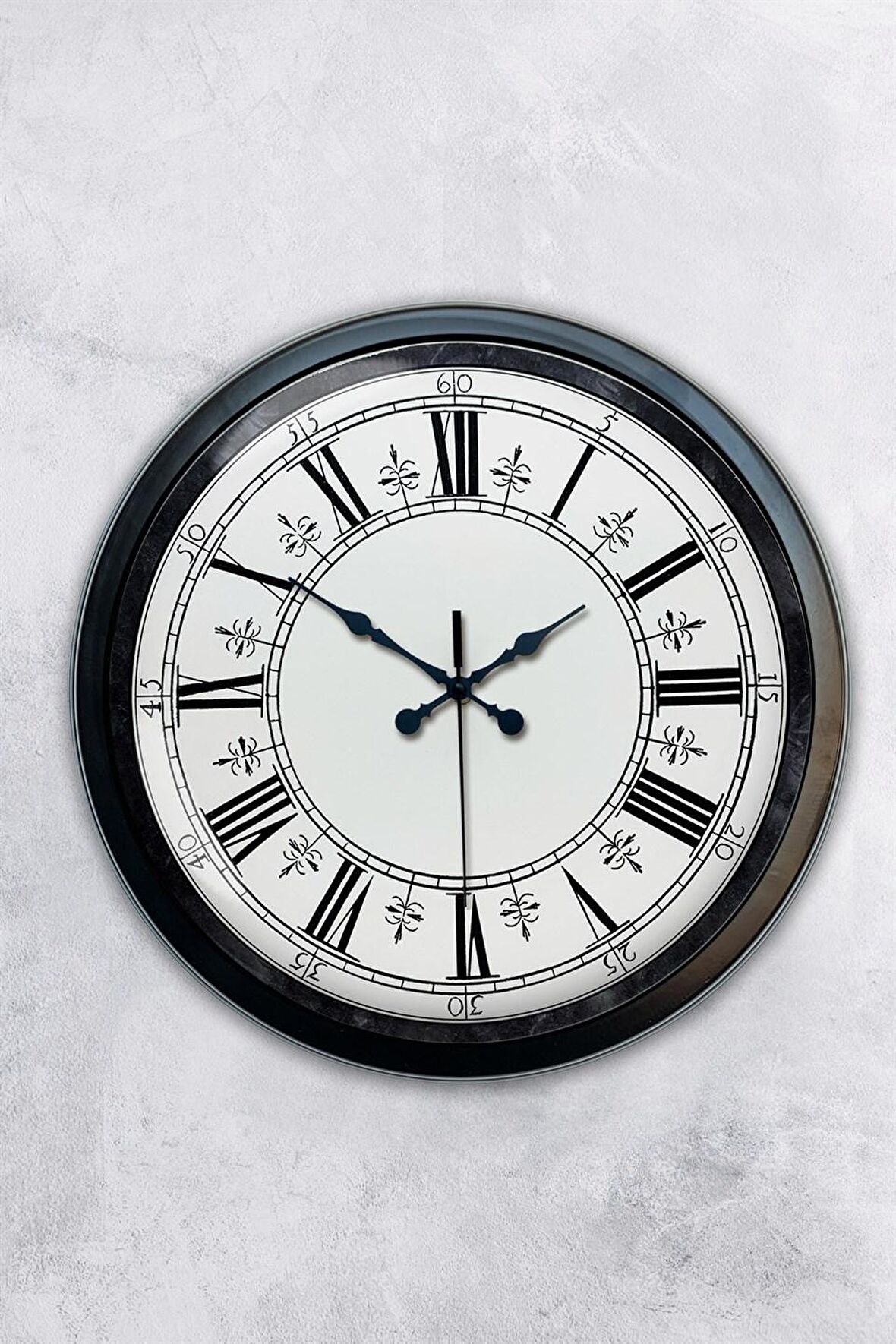 40 Cm Siyah Metal Desen Duvar Saati