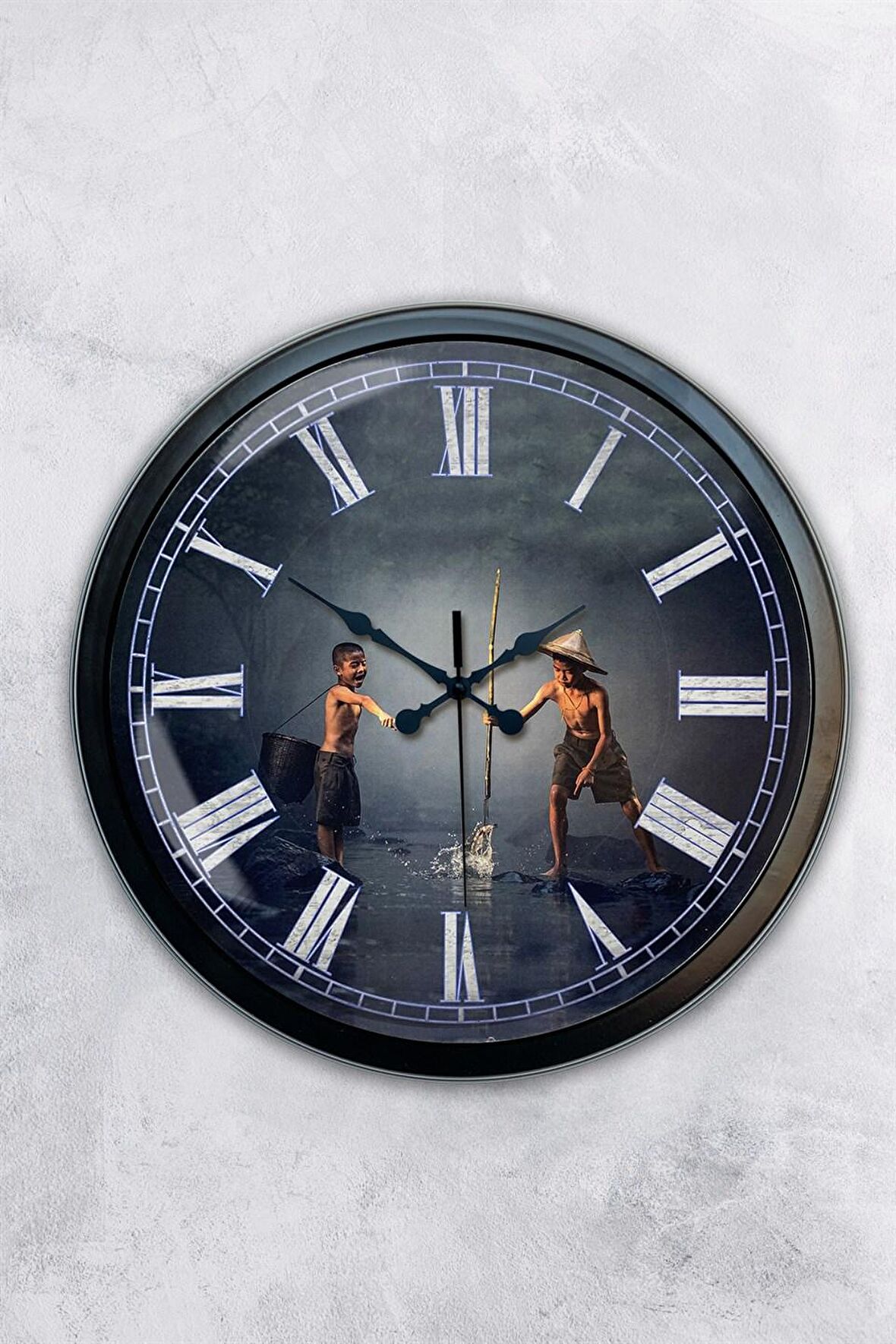 40 Cm Siyah Metal Çocuk Temalı Duvar Saati