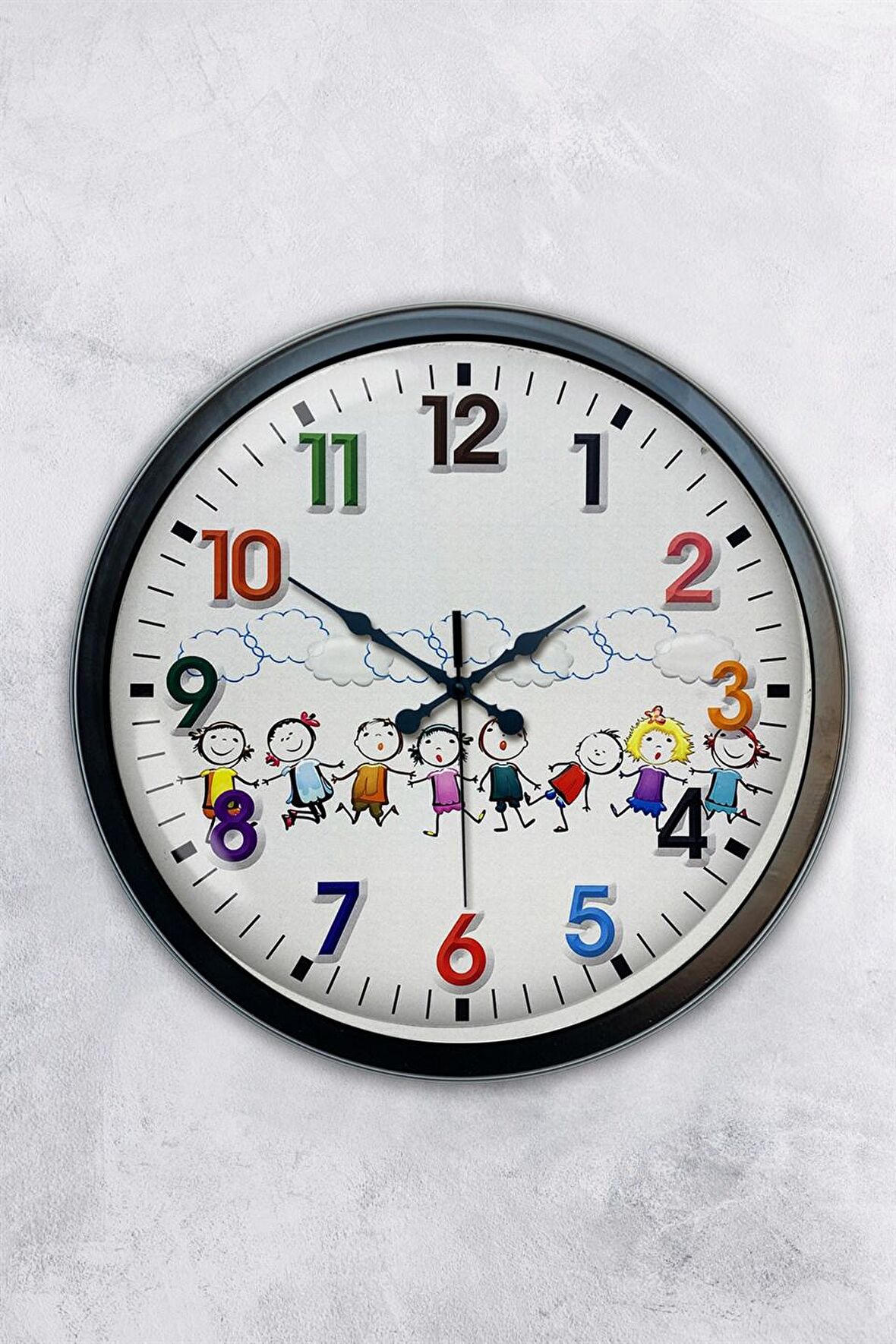40 Cm Siyah Metal Çocuk Odası Duvar Saati