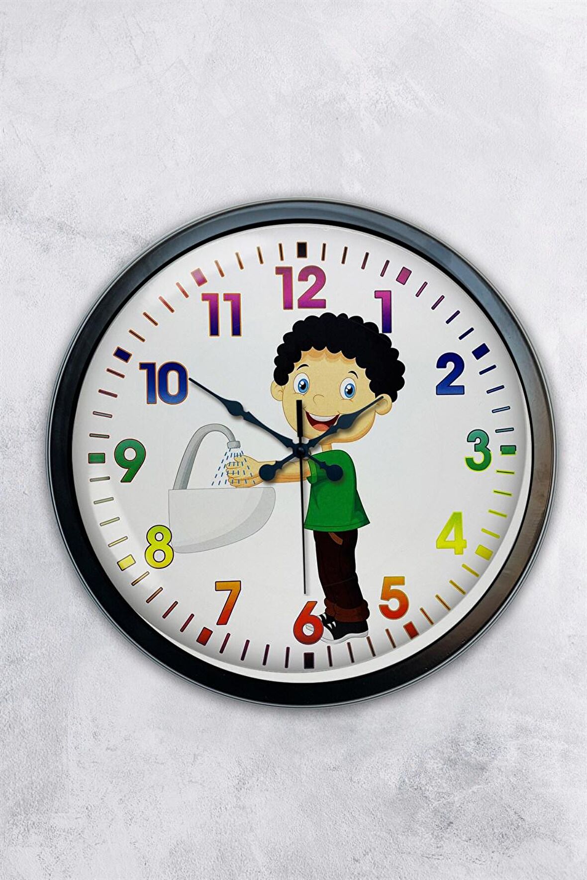 40 Cm Siyah Metal Çocuk Odası Duvar Saati
