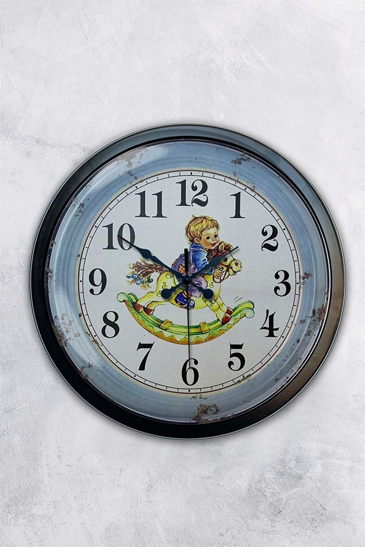 40 Cm Siyah Metal Çocuk Duvar Saati