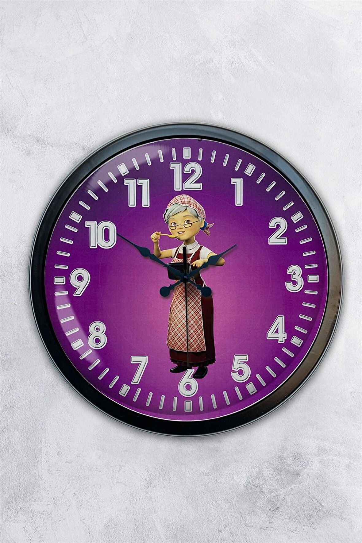 40 Cm Siyah Metal Çizgi Teyze Duvar Saati