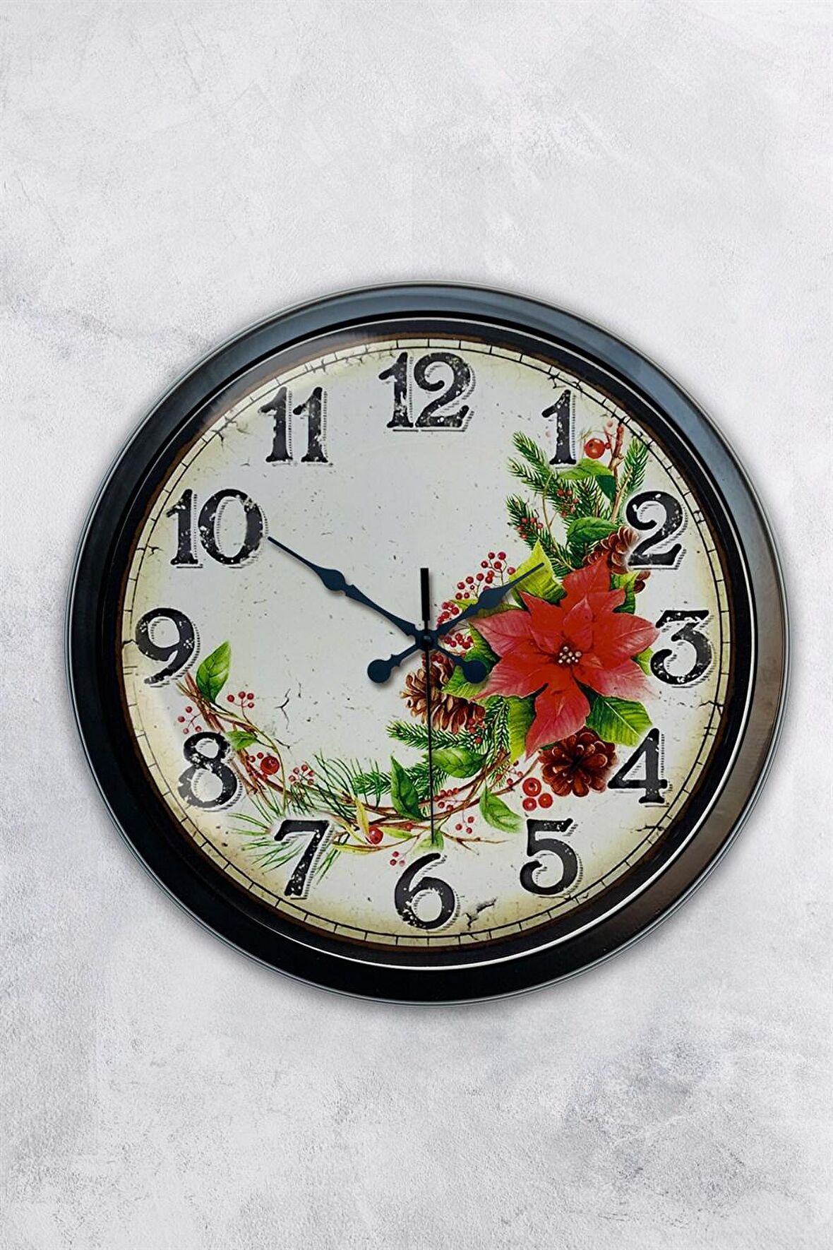 40 Cm Siyah Metal Çiçek Duvar Saati