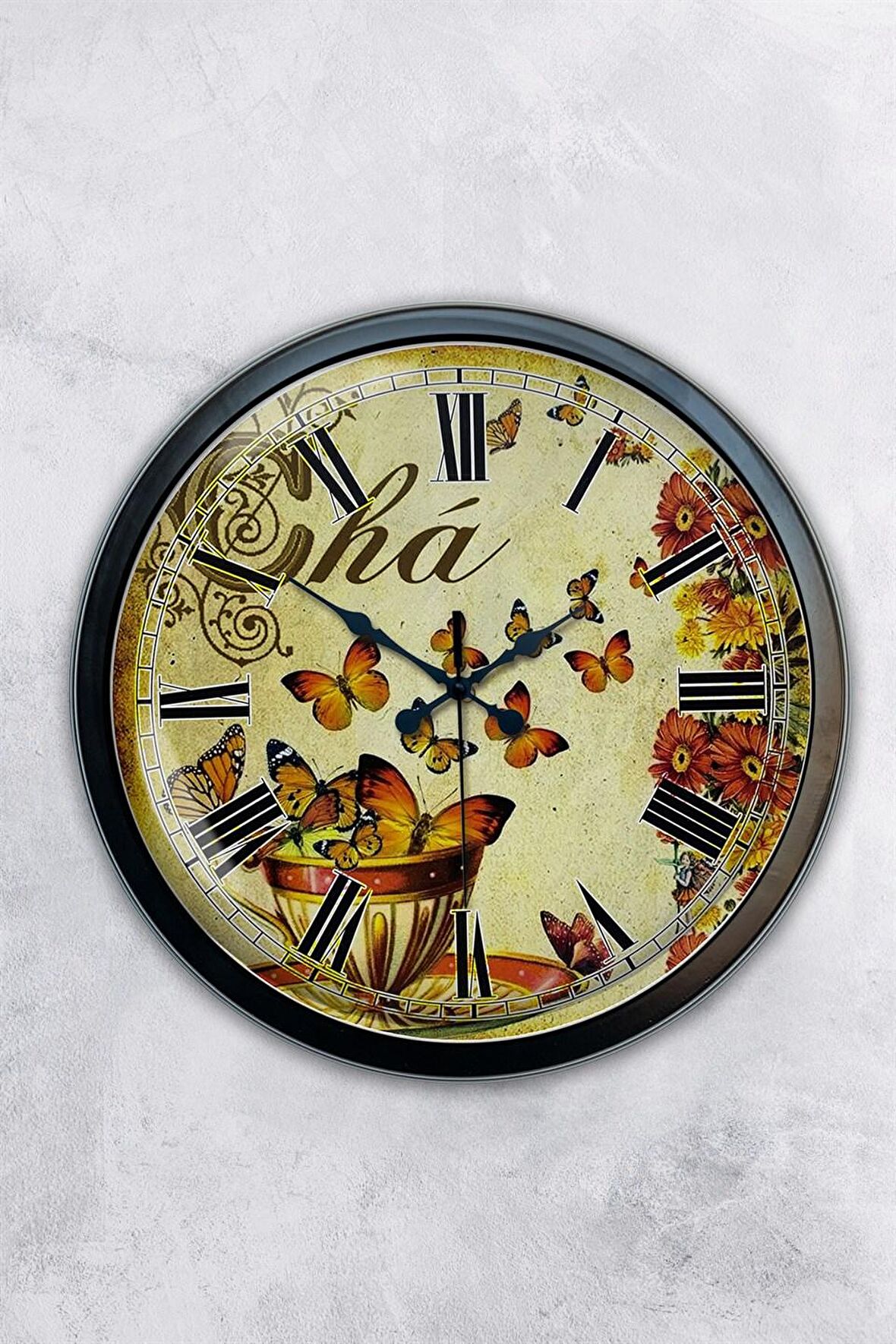 40 Cm Siyah Metal Cha Duvar Saati