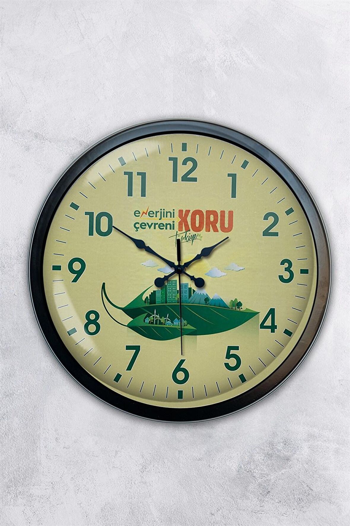 40 Cm Siyah Metal Çevre Temalı Duvar Saati