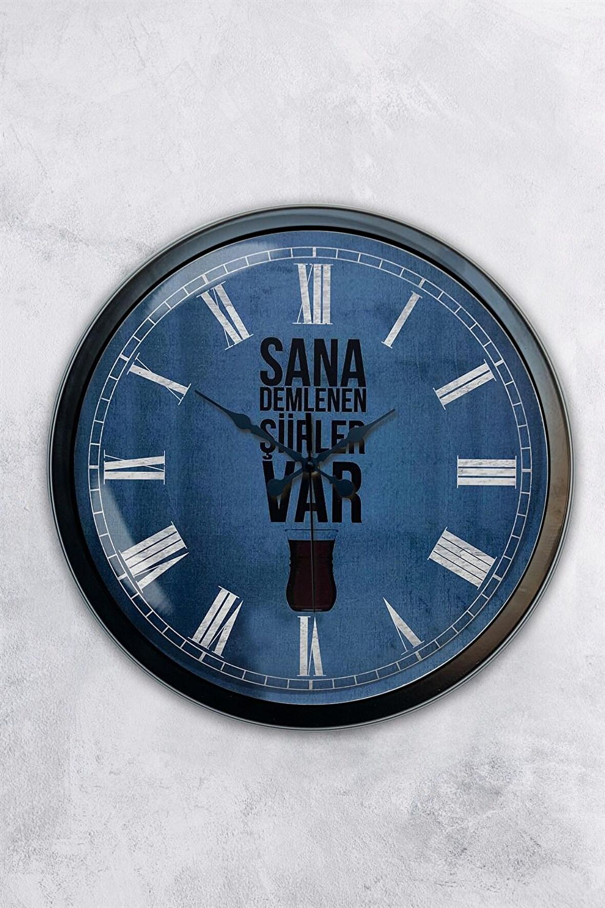 40 Cm Siyah Metal Çay Duvar Saati
