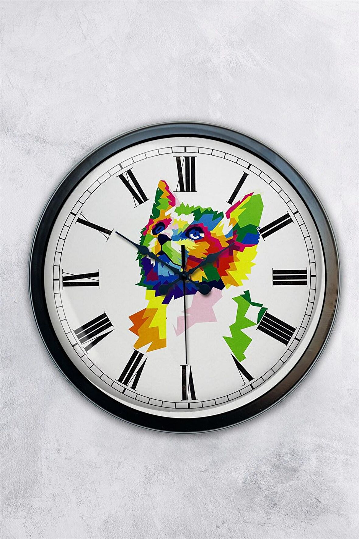 40 Cm Siyah Metal Cat Duvar Saati