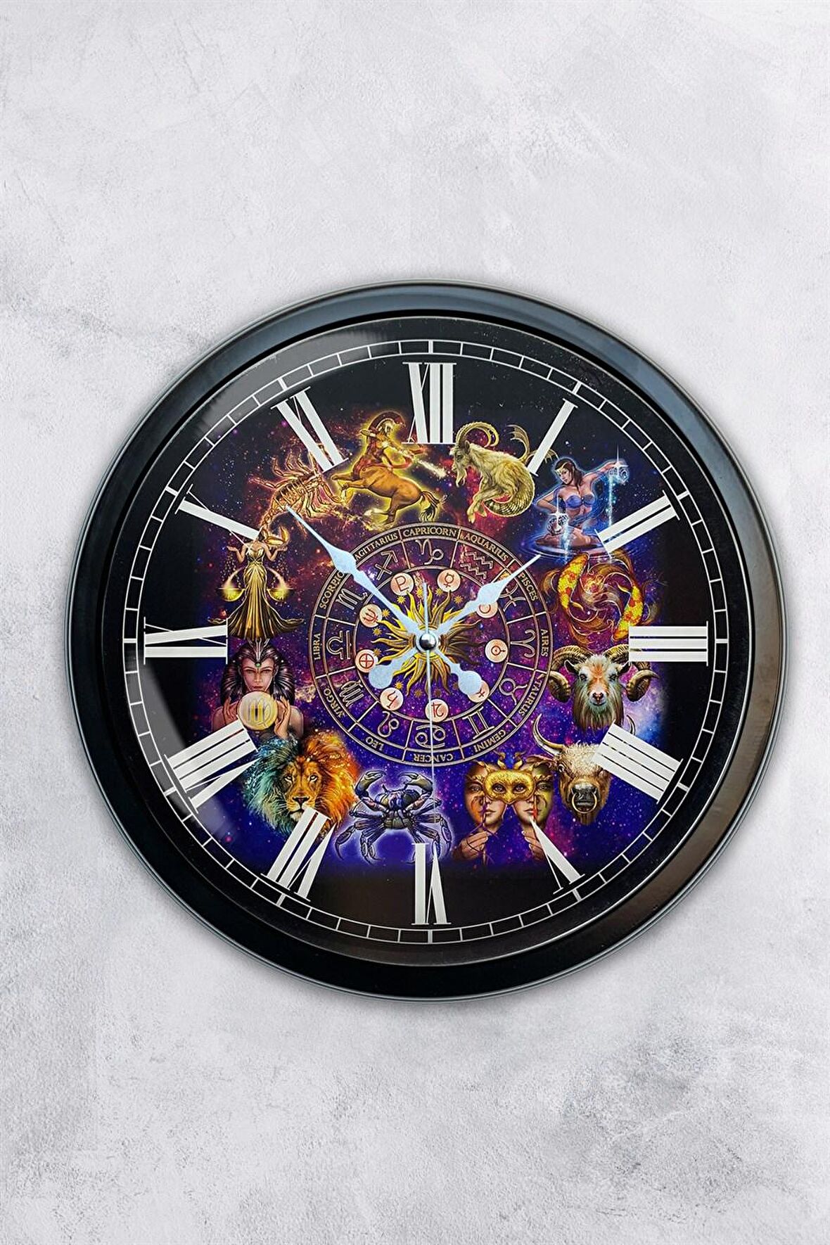 40 Cm Siyah Metal Burçlar Duvar Saati