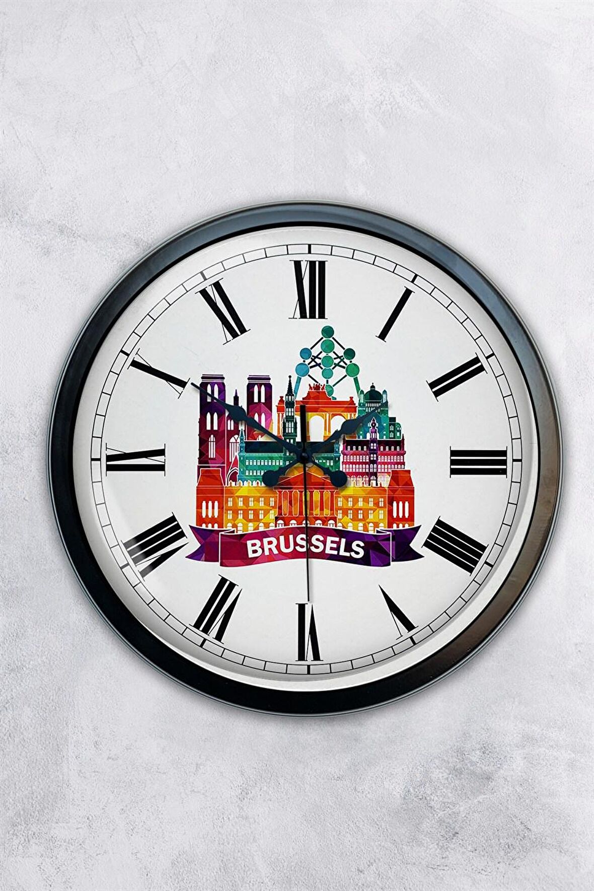 40 Cm Siyah Metal Brussels Temalı Duvar Saati