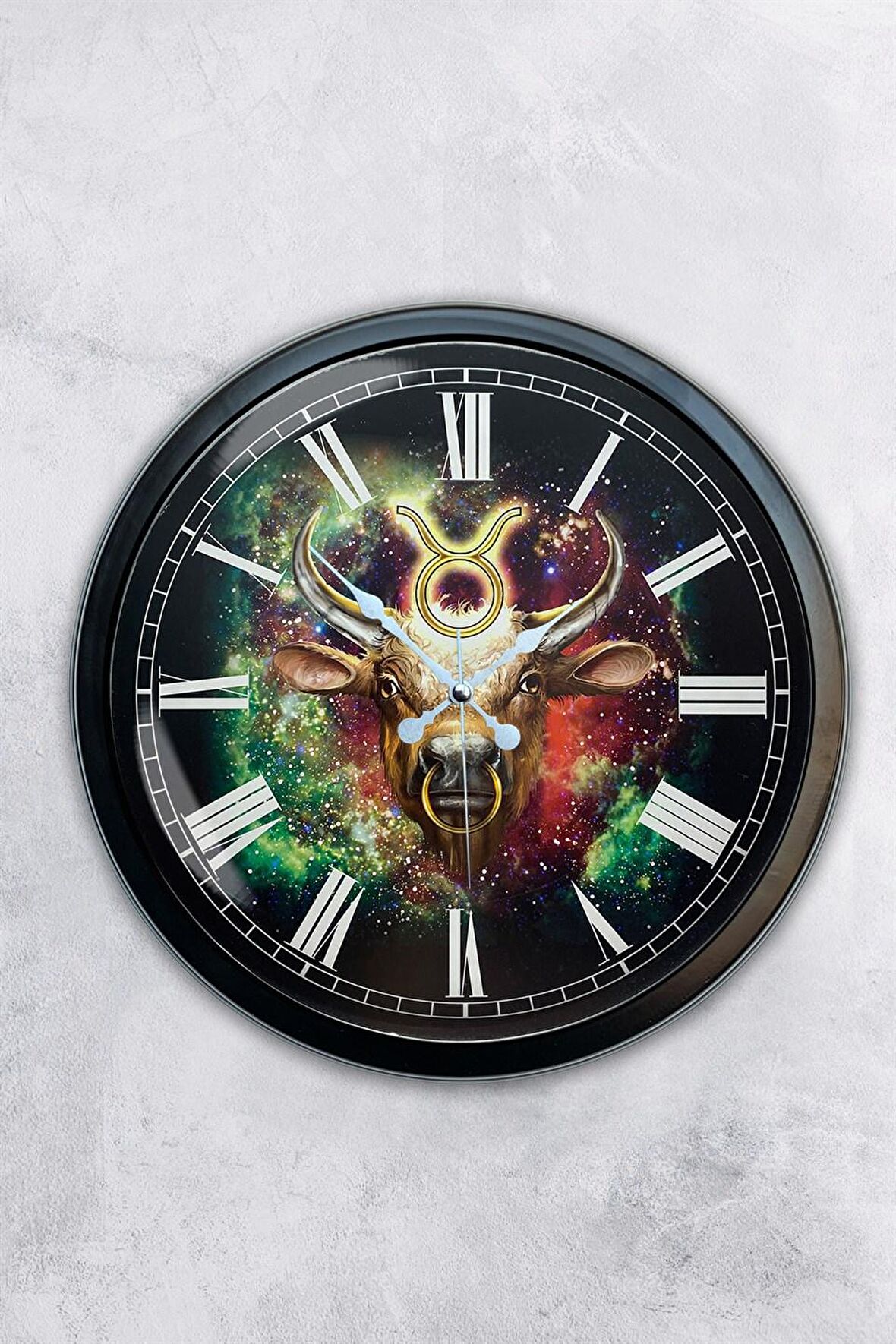 40 Cm Siyah Metal Boğa Burcu Duvar Saati