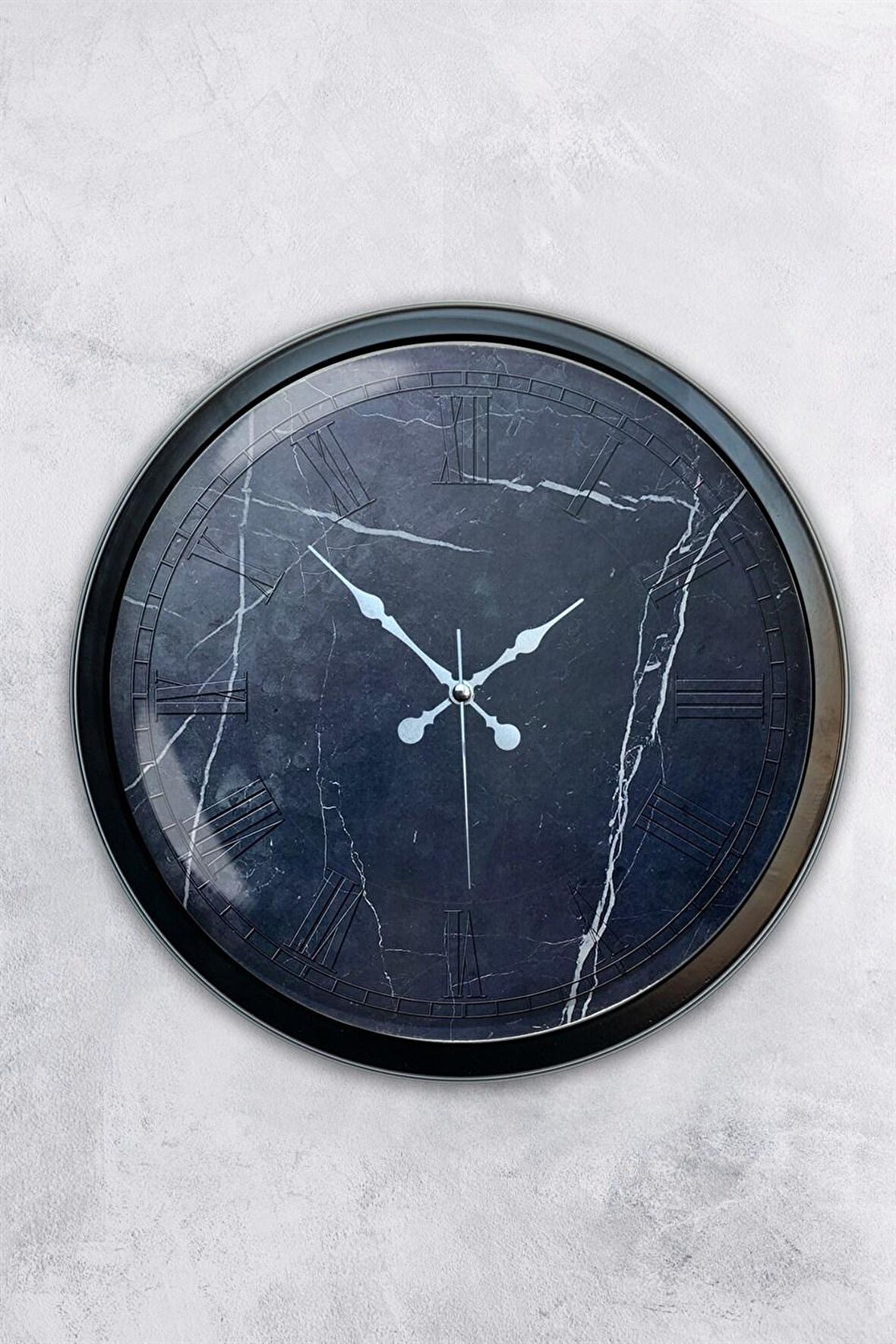 40 Cm Siyah Metal Black Marble Duvar Saati