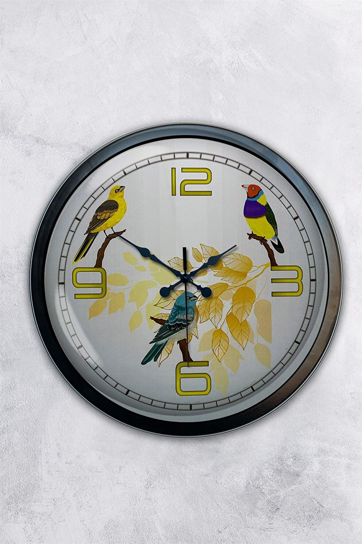 40 Cm Siyah Metal Birds Duvar Saati