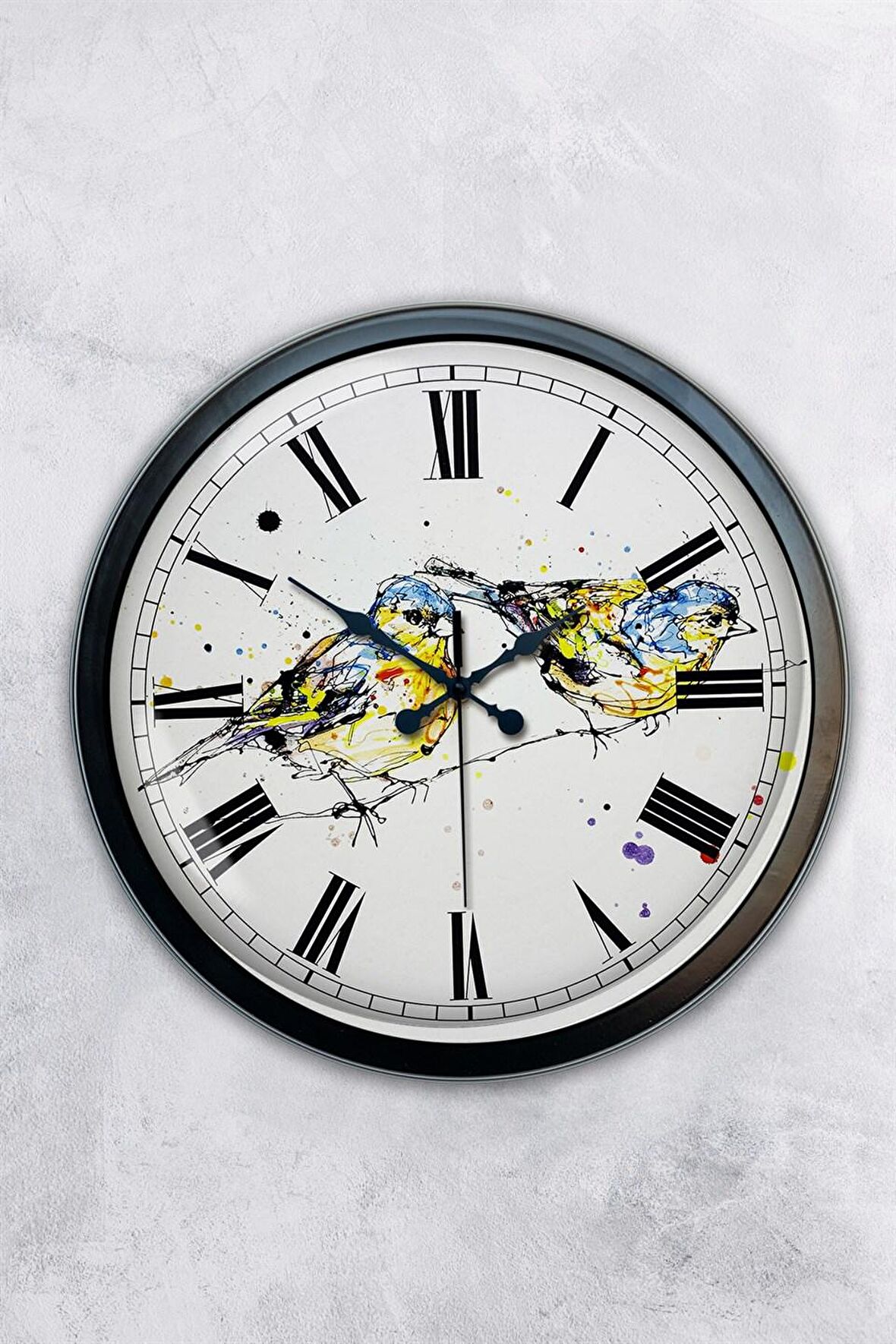 40 Cm Siyah Metal Bird Duvar Saati