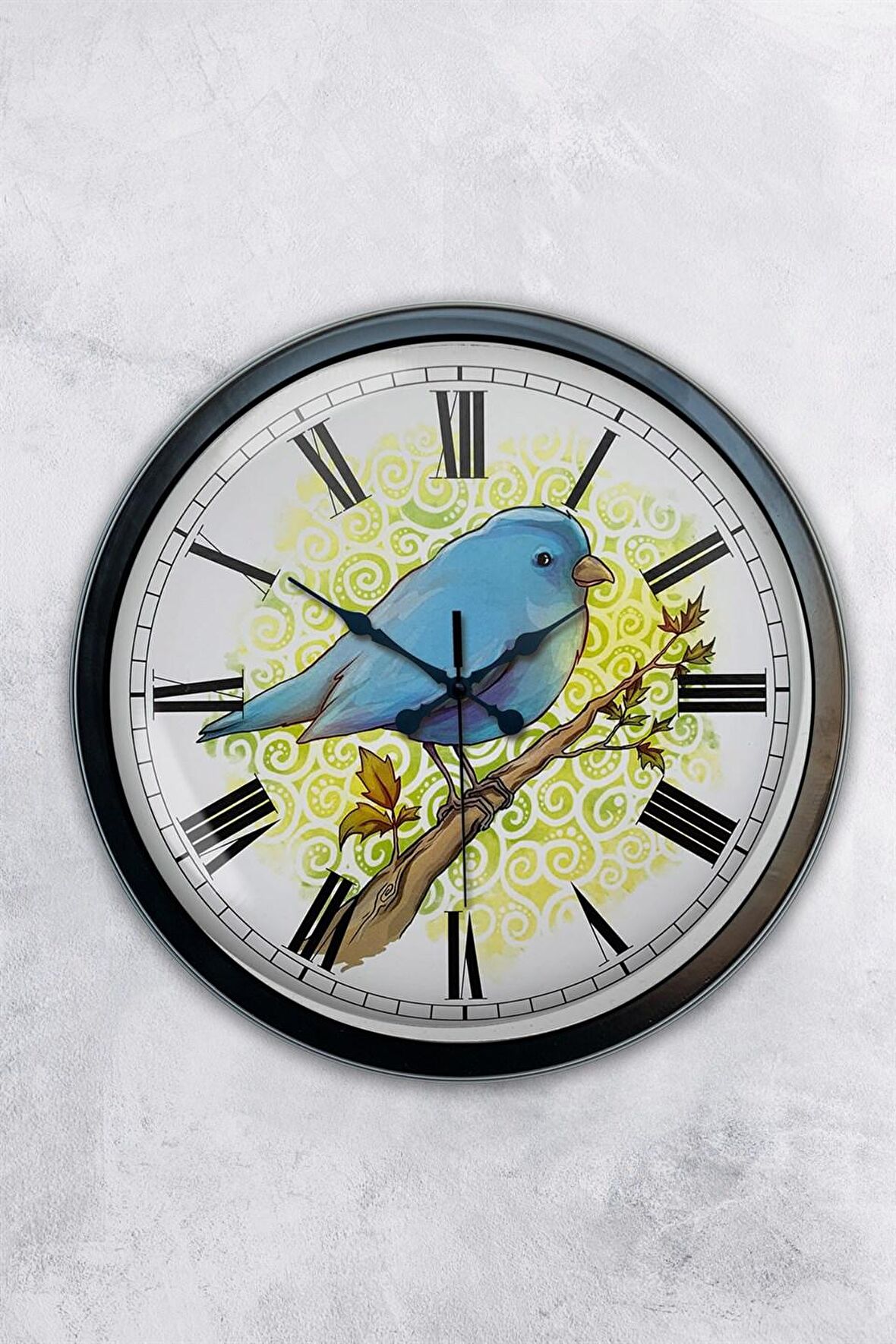 40 Cm Siyah Metal Bird Duvar Saati