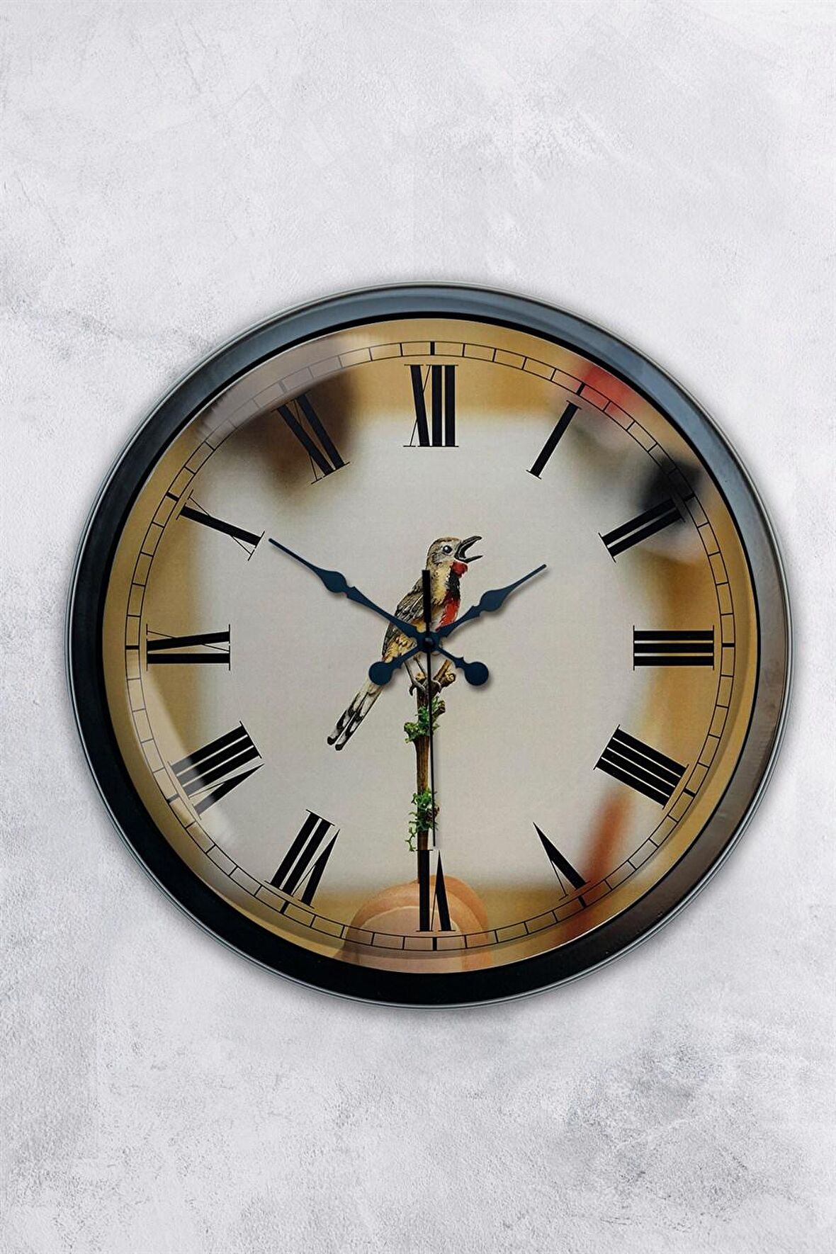 40 Cm Siyah Metal Bird Duvar Saati