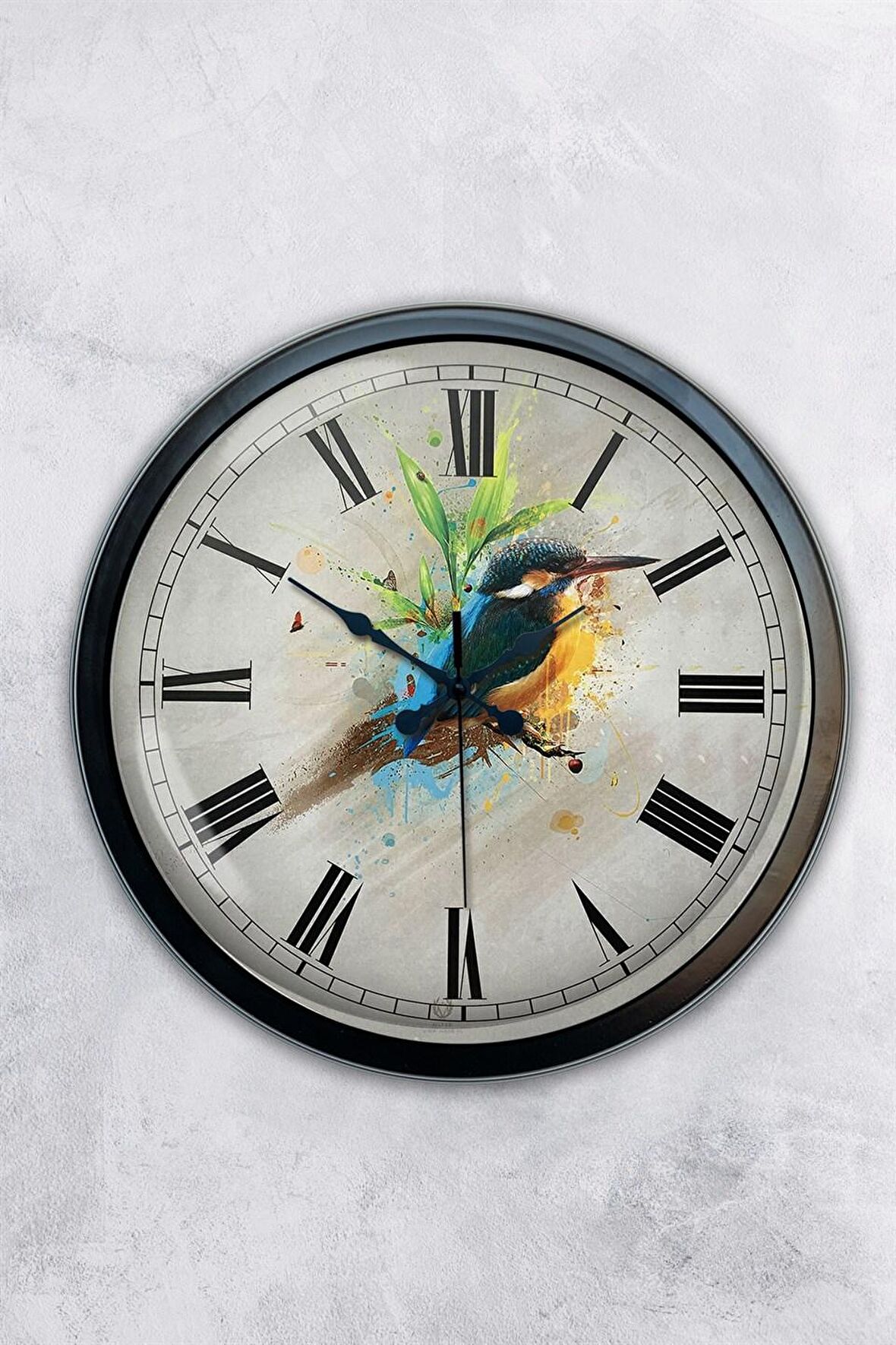 40 Cm Siyah Metal Bird Duvar Saati