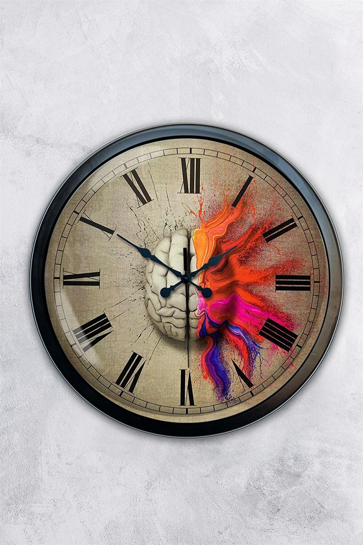 40 Cm Siyah Metal Beyin Duvar Saati