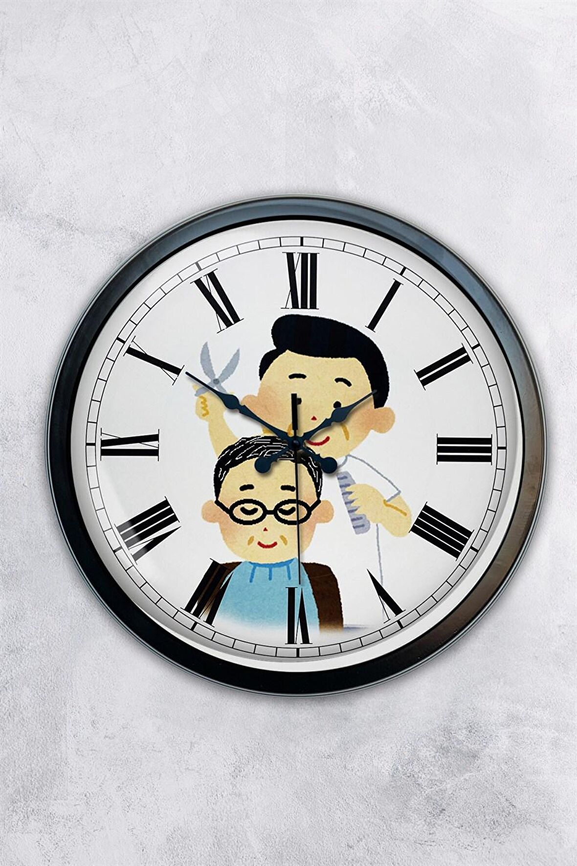 40 Cm Siyah Metal Berber Duvar Saati