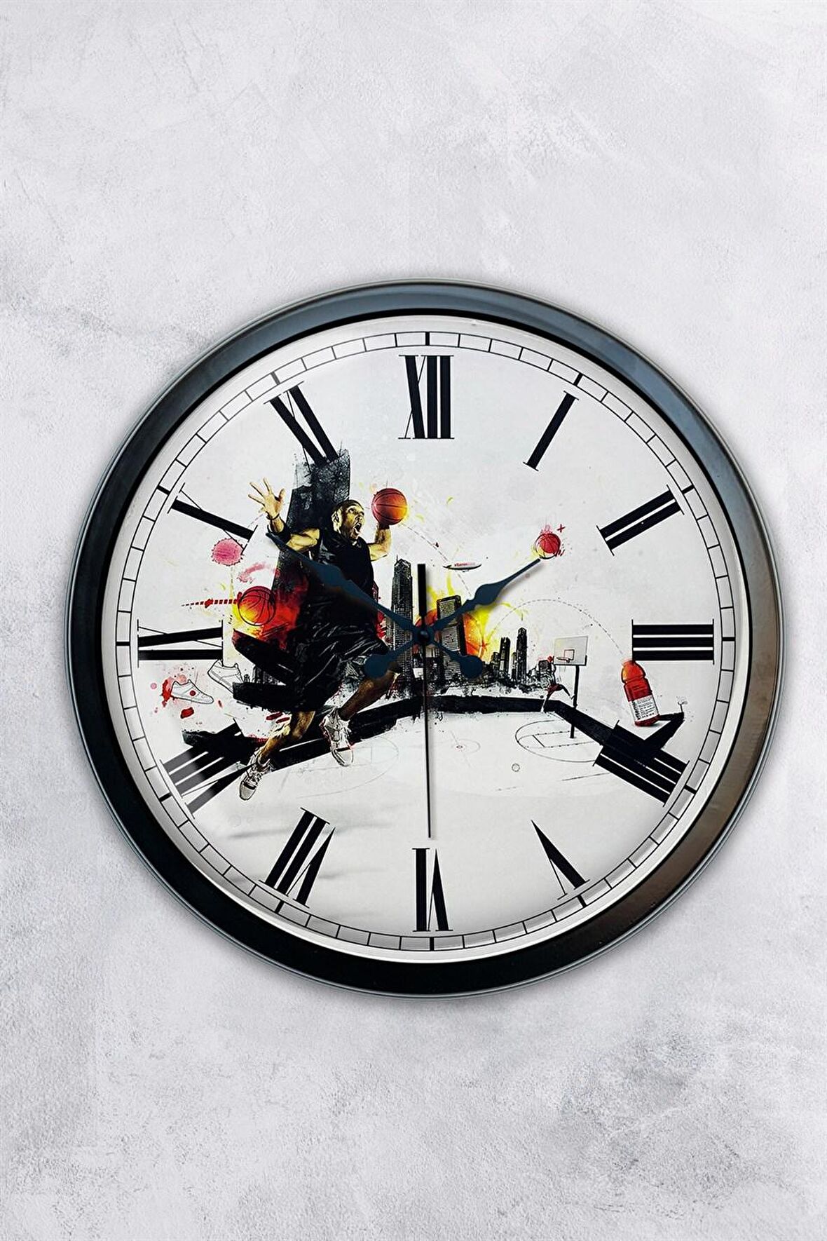 40 Cm Siyah Metal Basketbol Duvar Saati