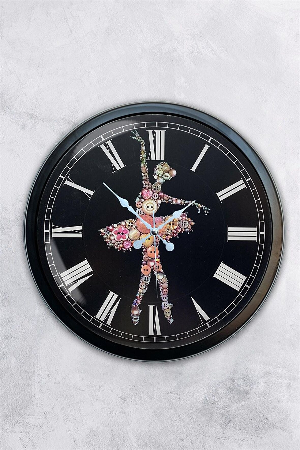 40 Cm Siyah Metal Balerin Duvar Saati