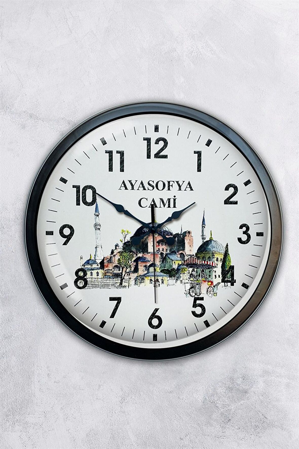 40 Cm Siyah Metal Ayasofya Cami Duvar Saati