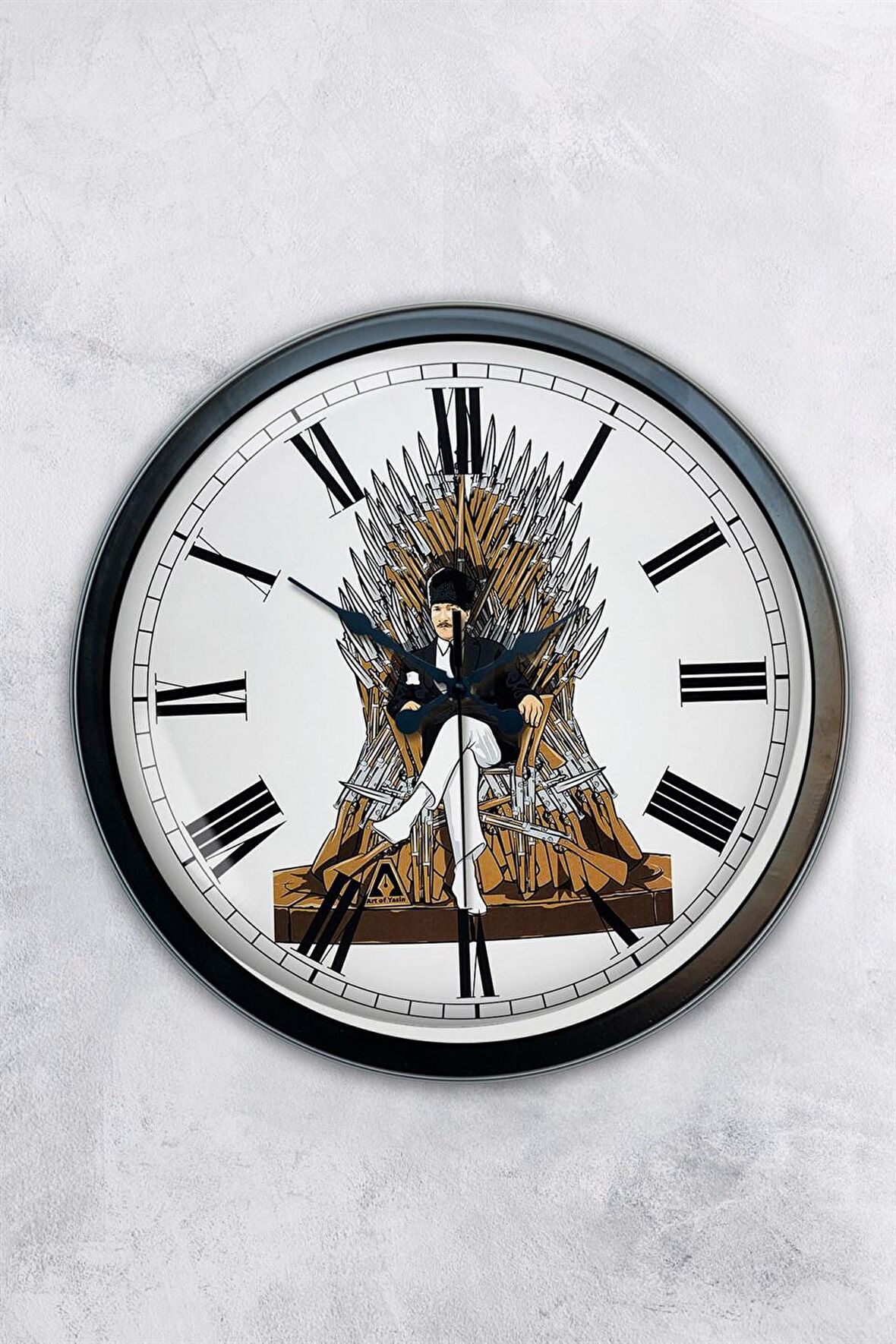 40 Cm Siyah Metal Atatürk Duvar Saati