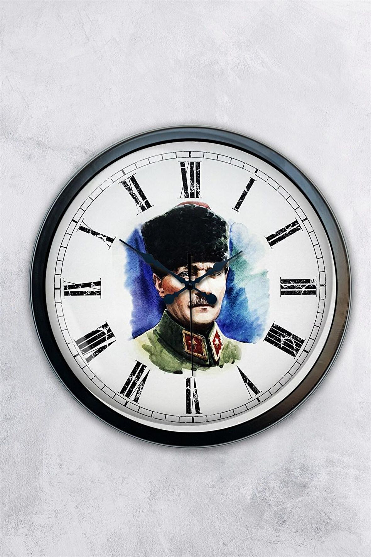 40 Cm Siyah Metal Atatürk Duvar Saati