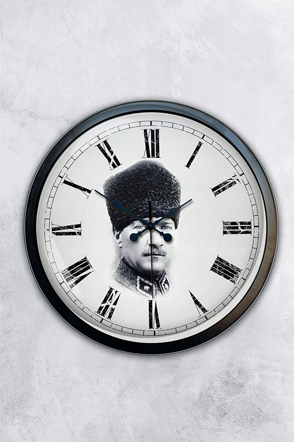 40 Cm Siyah Metal Atatürk Duvar Saati