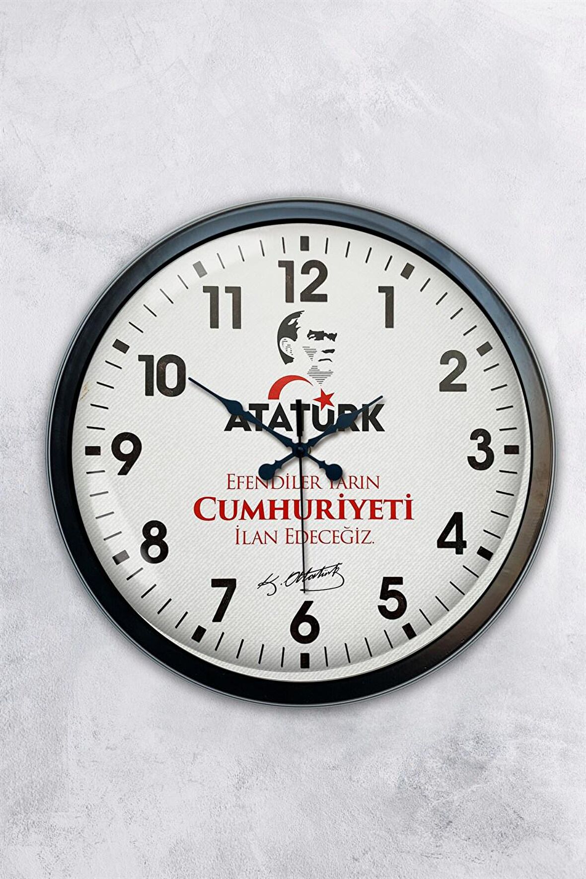 40 Cm Siyah Metal Atatürk Duvar Saati